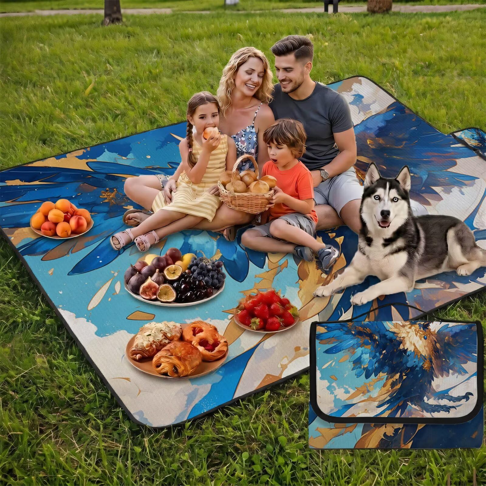Couverture Pique Nique Grande 200x300cm,Outdoor Couverture Imperméable,Pliable Tapis de Plage Dos en PVC Anti-Sable,Picnic Blanket pour Camping Accessoires,Jardin,Parc - Aigle,résumé (1) UZ-485