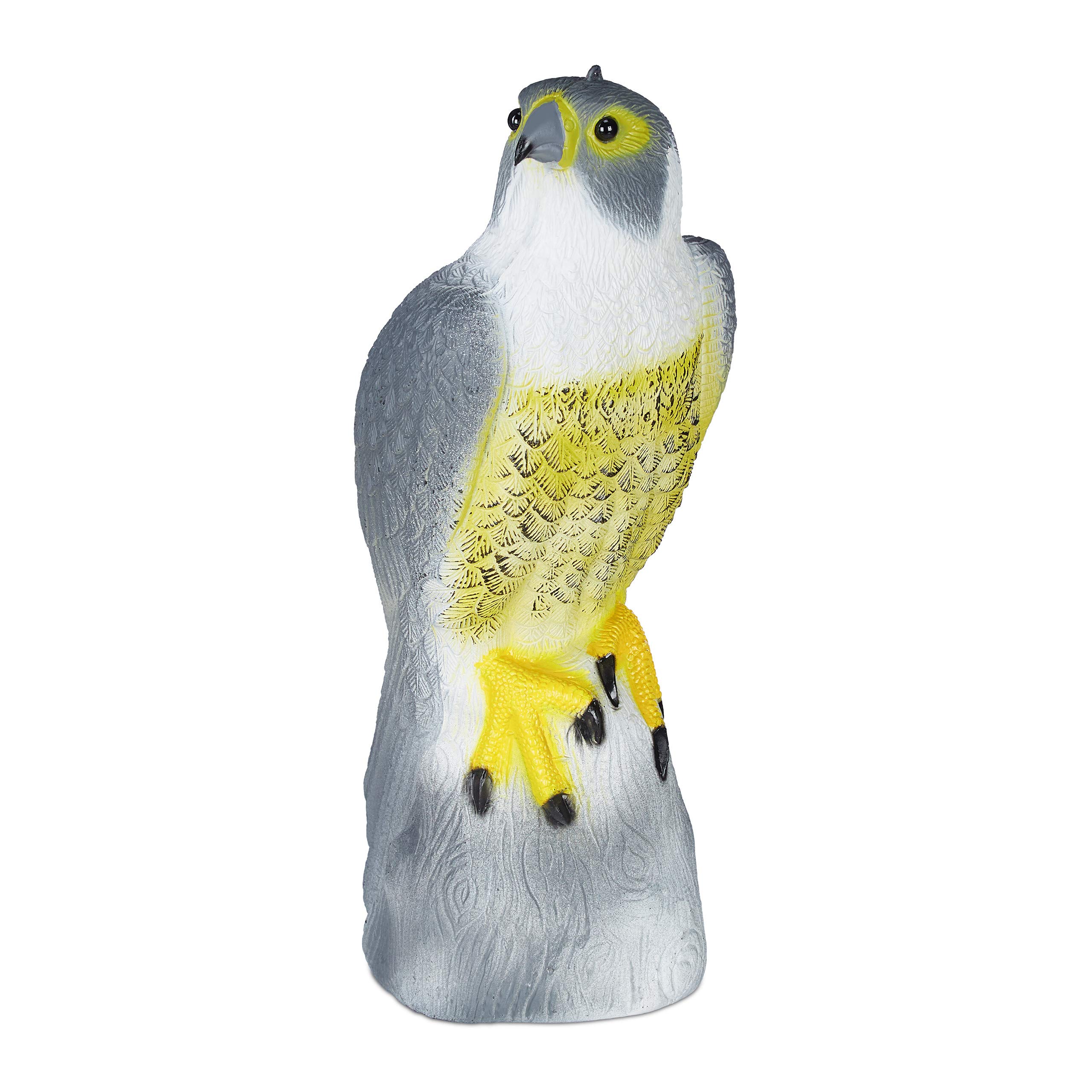 Relaxdays Bird Deterrent, Scarecrow, Falcon, Hang Up in Garden, Plastic Hawk Decoy, Balcony, Pigeon Repellent, Grey, 40.5 x 17 x 19 cm
