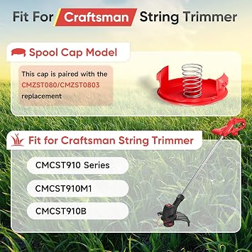 YWTESCH 4 Pack CMZST0803 CMZST080 Weed Eater String Trimmer Spool Cap Fit for Craftsman, Weed Eater Head Replacement Part Compatible with Craftsman CMCST910 Series, CMCST910M,CMCST910M1 Weed Wacker