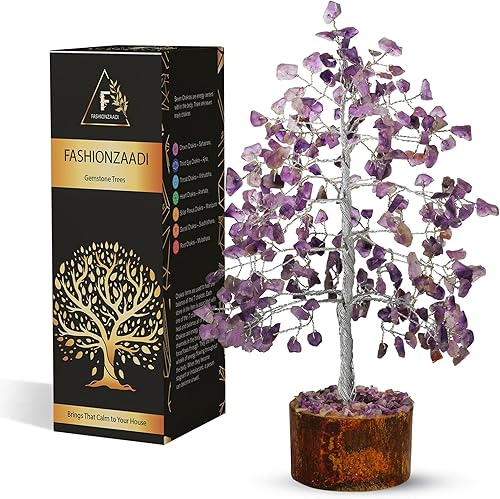 FASHIONZAADI Árbol de la vida de cristales de amatista, piedras y cristales, árbol bonsái, regalos de buena suerte para mujeres, accesorios de