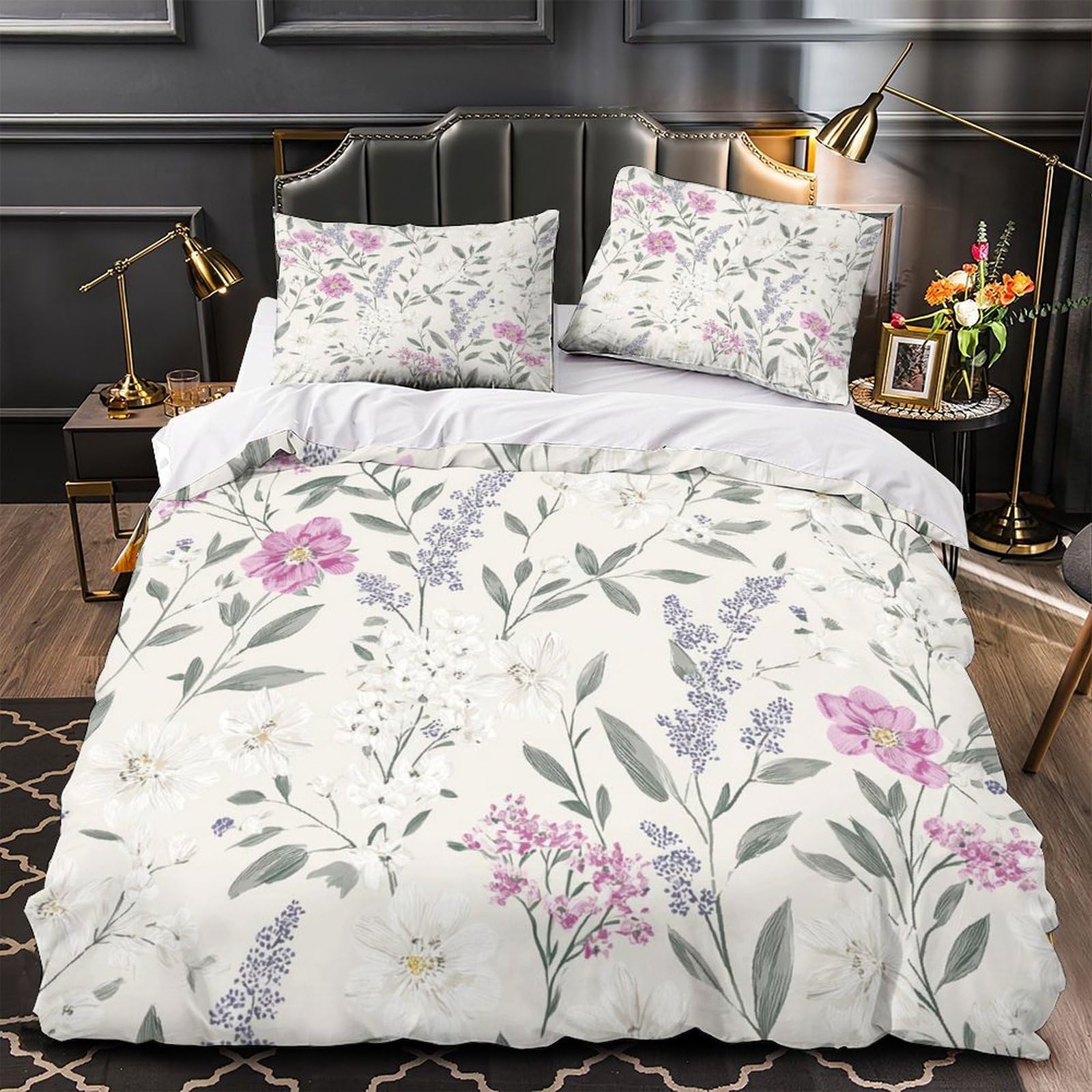 Housse de couette 3D imprimé floral pour lit enfant single