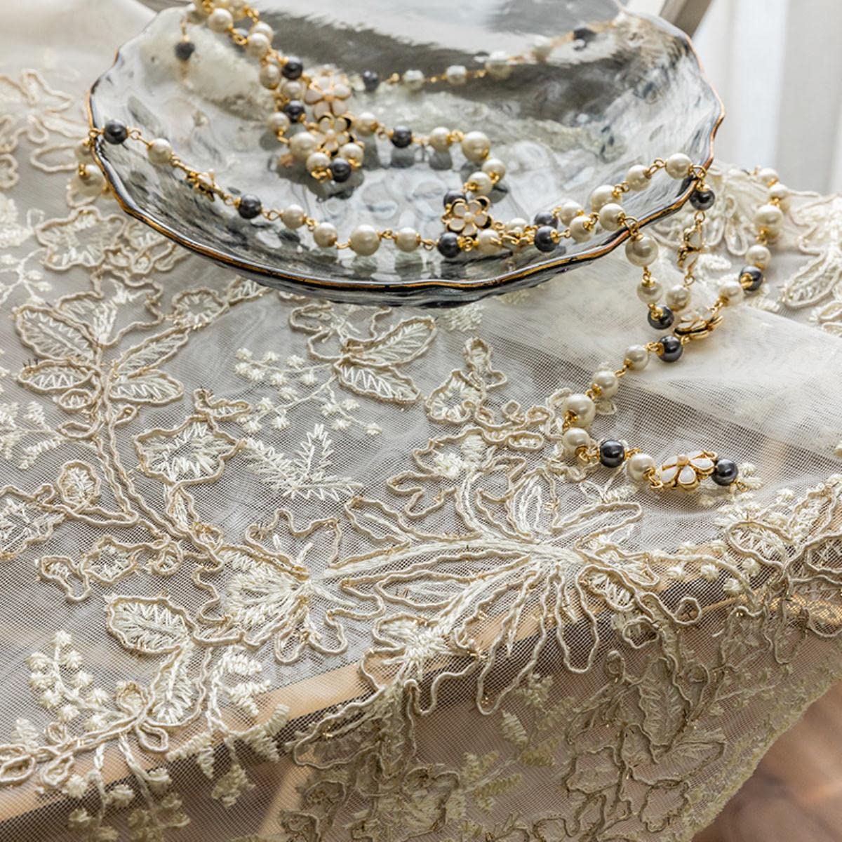 Rideaux en Tulle de Luxe brodés pour Salon Chambre à Coucher Rideau de fenêtre Transparent en Voile Floral pour Stores de Cuisine Rideaux-crème, Taille personnalisée 1pc, 1.Rings Top