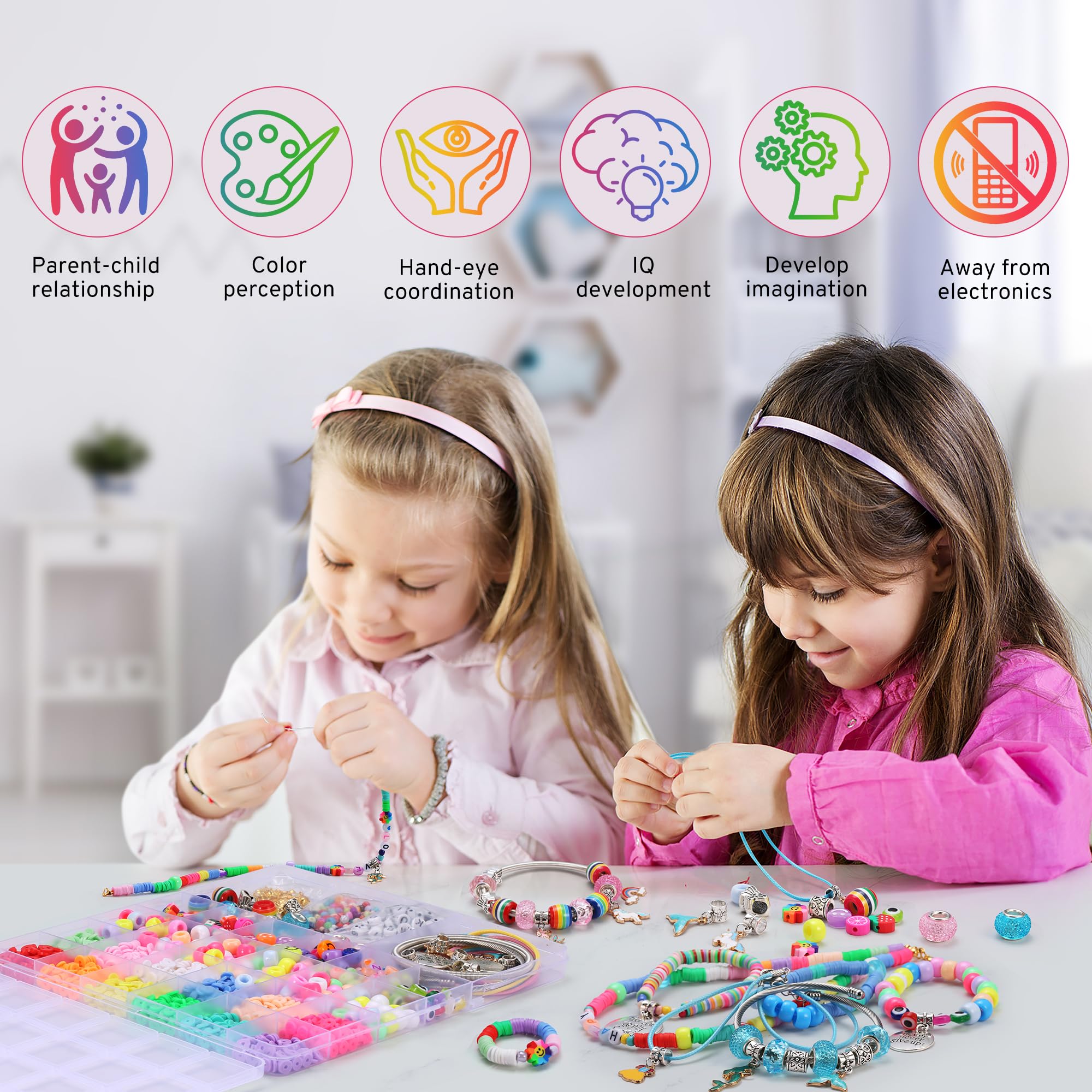 Kit per Braccialetti Fai Da Te, Giochi per Fare Braccialetti Bambina 5-12 Anni, Kit per Creare Gioielli per Realizzare Braccialetti, Bracciali e Collane Unici per Creazione di Gioielli Artigianali