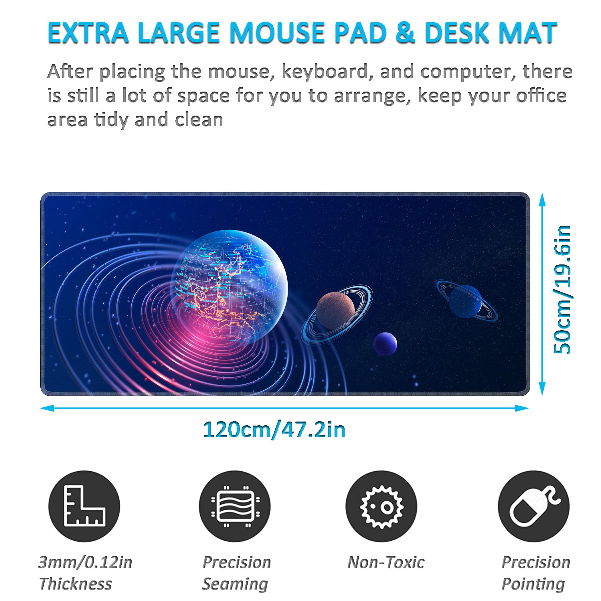 LL-COEUR Large Tapis de Souris Imprimé 120x50x0,3cm, Grand Tapis Bureau XXL Clavier Pad Lavable avec Surface Lisse pour Jeux (1200x500x3mm, Astre 1)