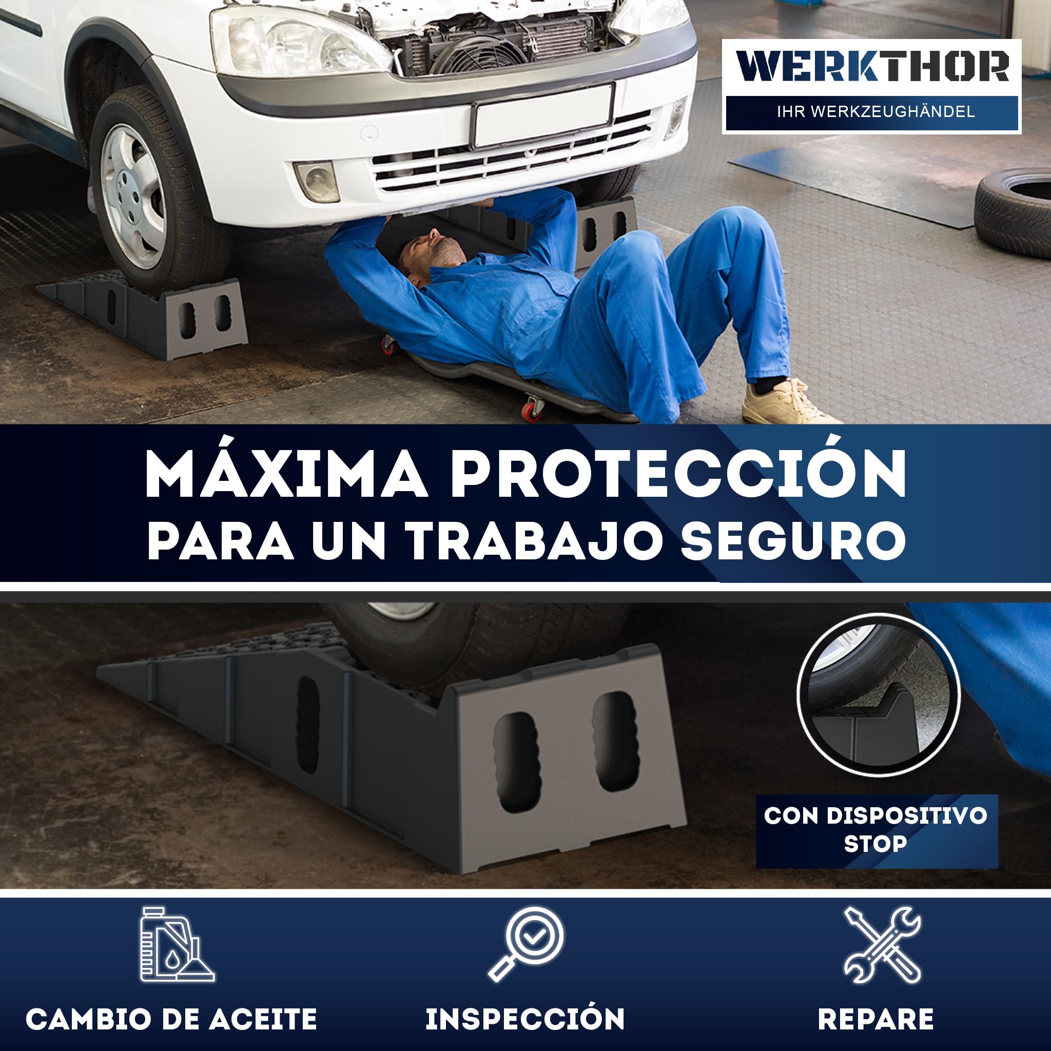 WERKTHOR Coche Rampa Drive-on - [Juego de 2] Rampas Drive-on para Máximo Agarre [<5t] - Coche Rampa Resistente para Cualquier Superficie - Rampas para Coches 2 Piezas