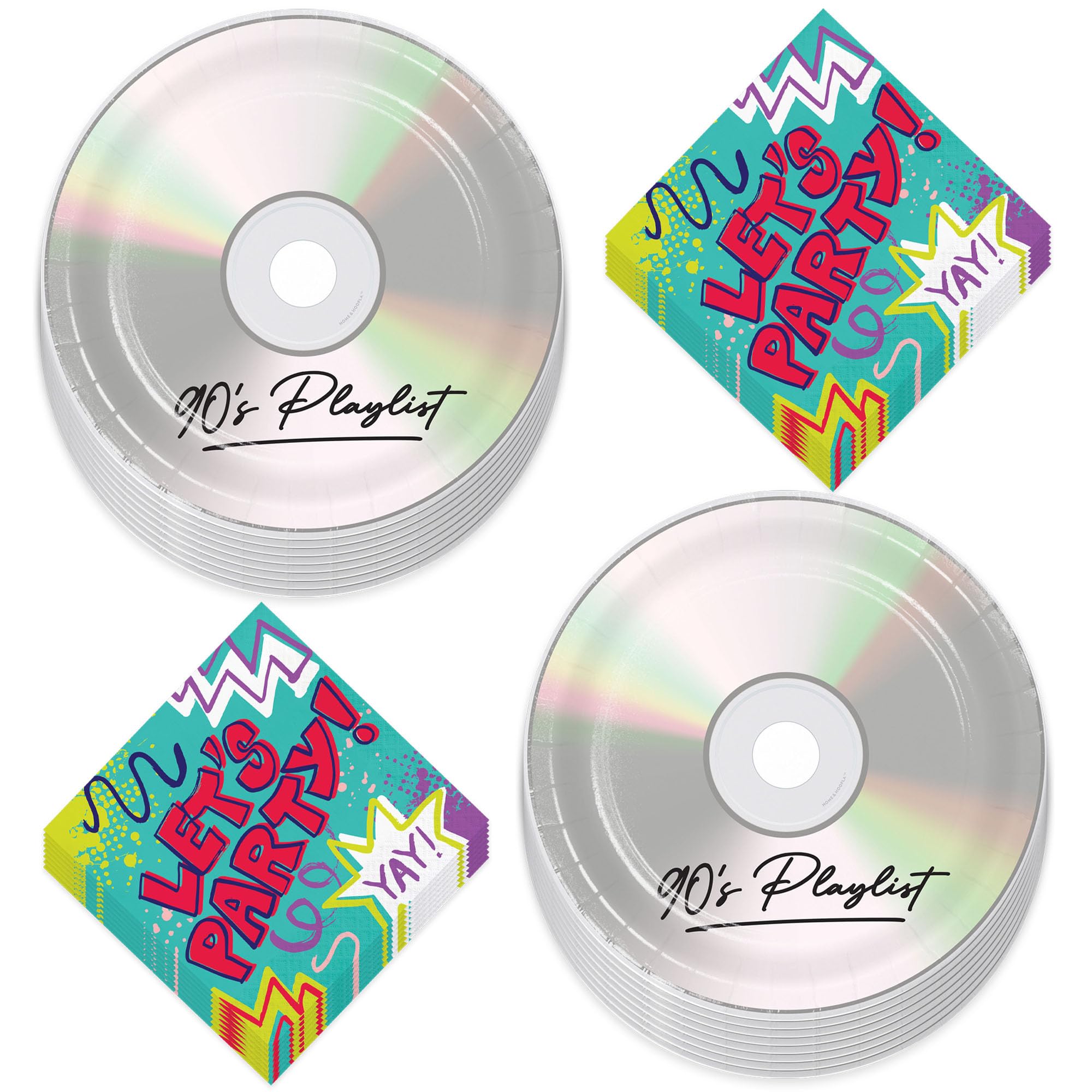 90's Party Supplies - 90's Mix CD Paper Dinner Plates and Let's Party Napkins (Serves 16)