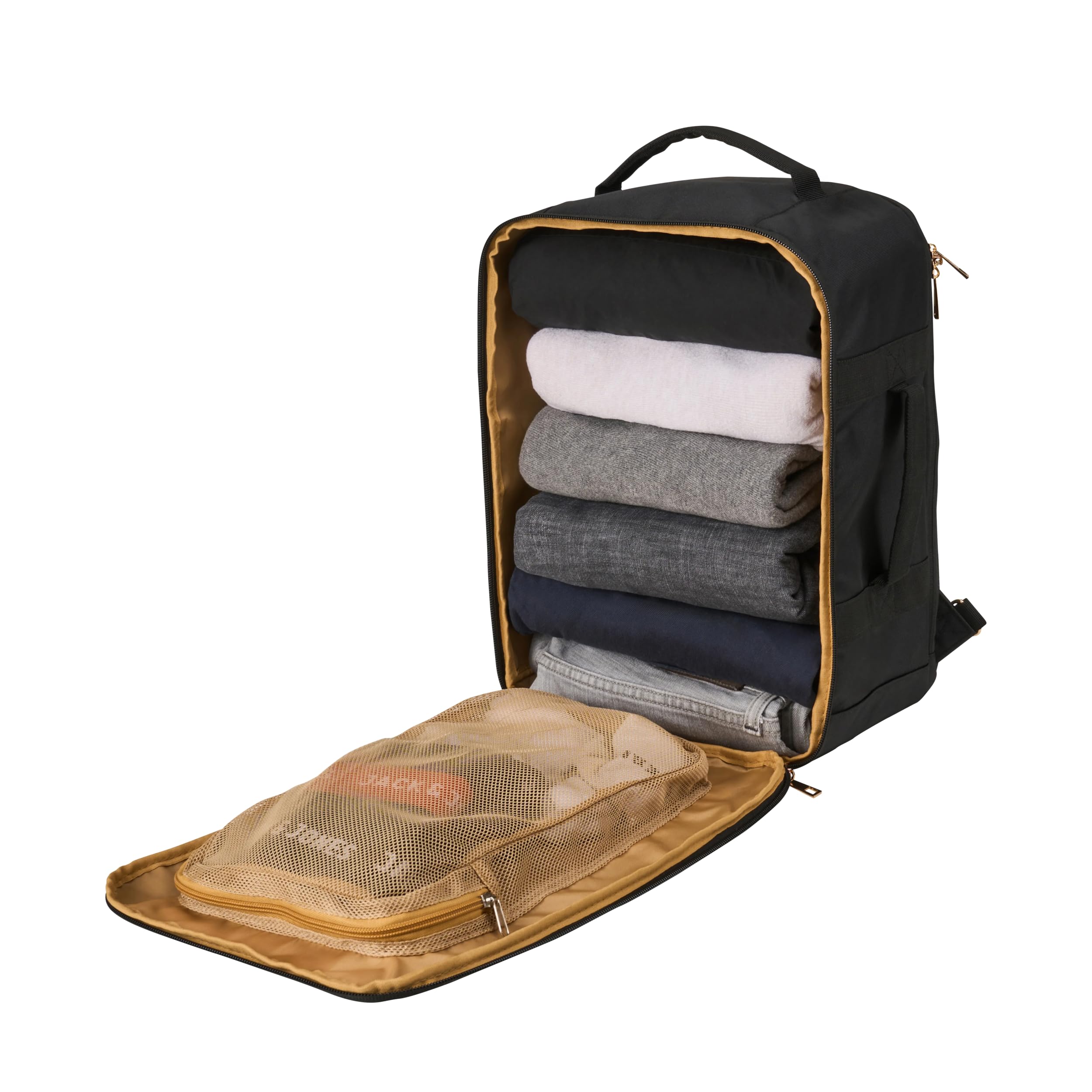 Cabin Max Plecak podręczny Manhattan 40x30x20 cm – 24-litrowy plecak podróżny wykonany z recyklingowanego RPET – Wizz Air i Ryanair Torba pod siedzenie – plecak podręczny do samolotu (czarny/złoty)