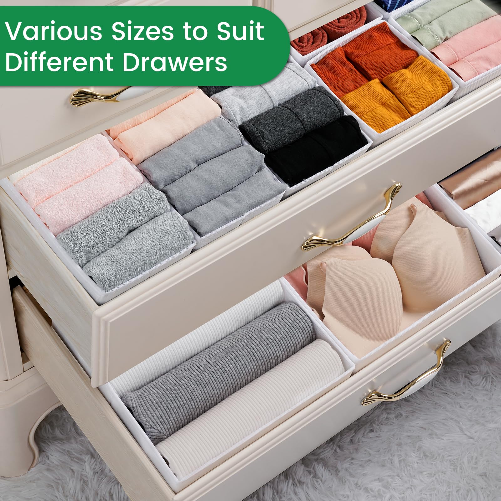 Criusia 16 Stück Unterwäsche-Schubladen-Organizer, Schubladen-Organizer, Kleidung, faltbare Stoff-Aufbewahrungsbox, Schrank, Kommode, Schublade, Trennwand für Kleidung, Schals (weiß)