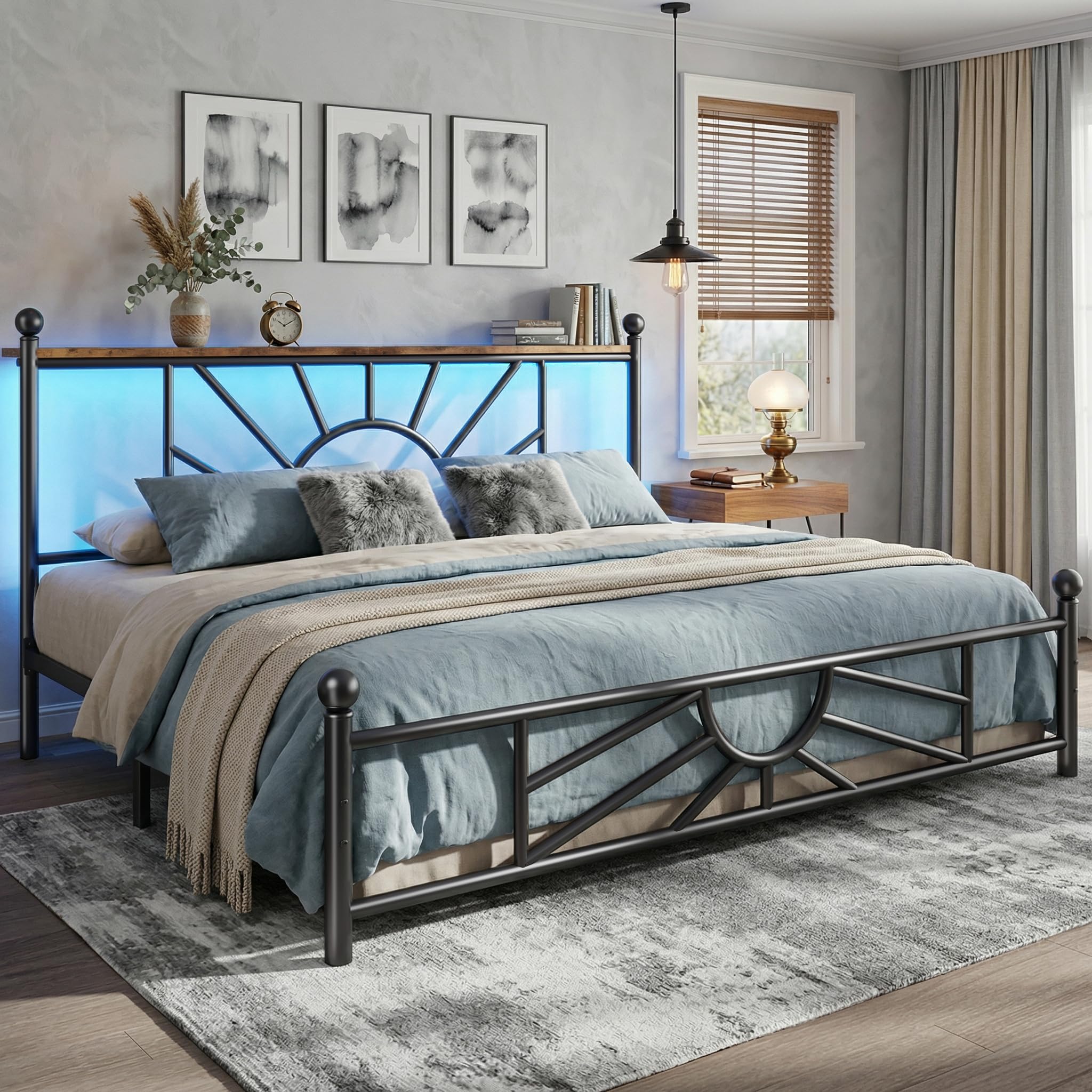 Homkdom King Metal Platform Bed Frame