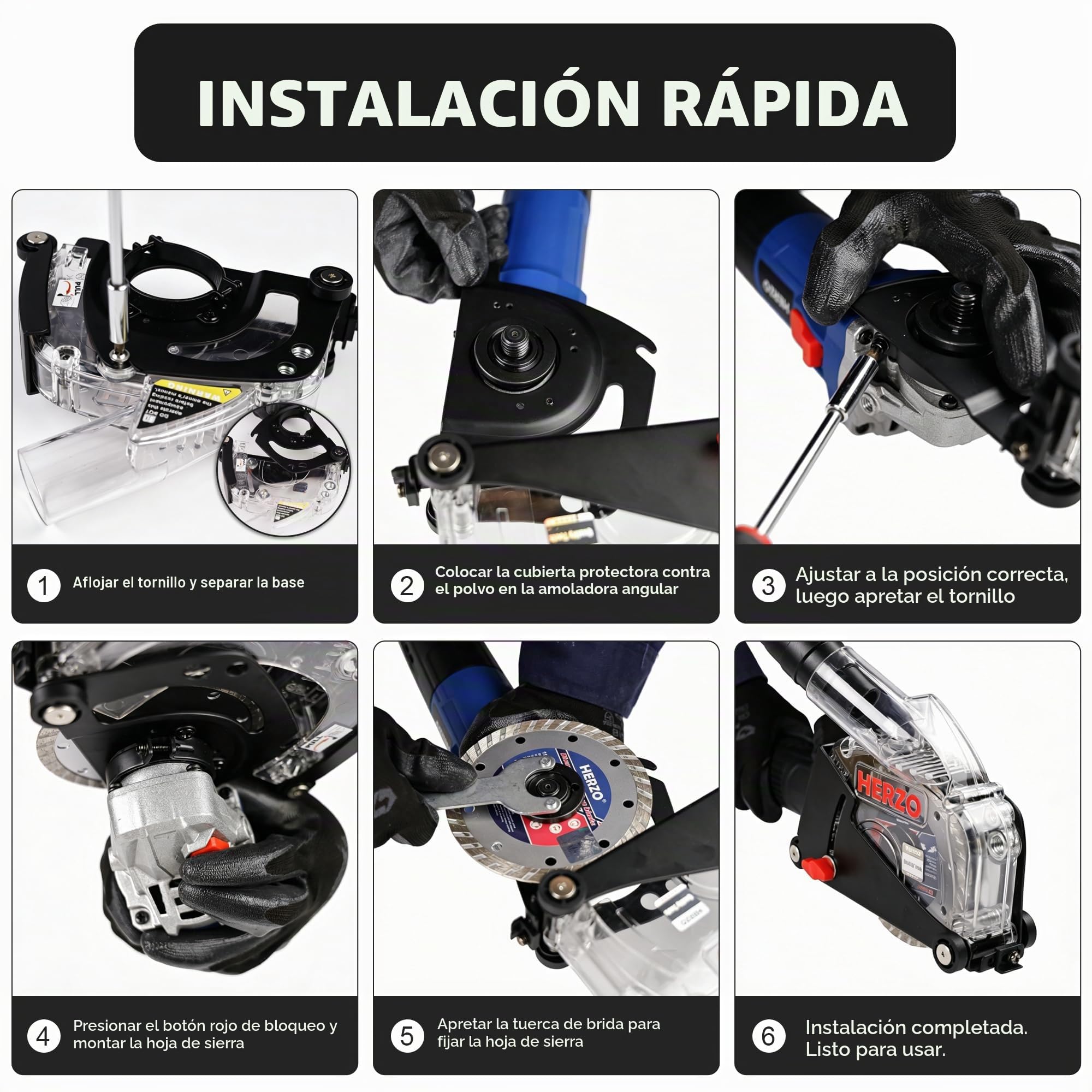 HERZO 115/125 mm Guía de corte con racor de aspiración para cortar, Negra