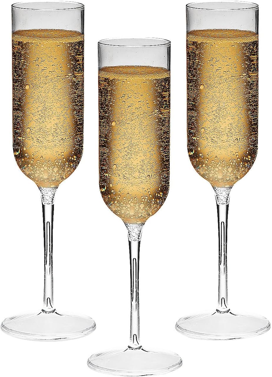 Fun Express Plastic Champagne Flutes Bulk 100 Count - Clear Disposable Wine Glasses for Wedding Reception, Mimosa Bar & Party Supplies | Shatterproof 4oz Cocktail Cups for Formal Events