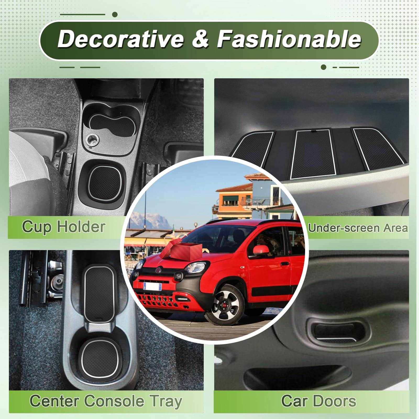 Compatibile con Fiat Panda Cross Hybrid 4x2 2021-2024 2025 Tappetini Antiscivolo per Fiat Panda Tappetini in Gomma per Console Centrale, Porta Bicchieri, Scanalatura Porta (Bianco)