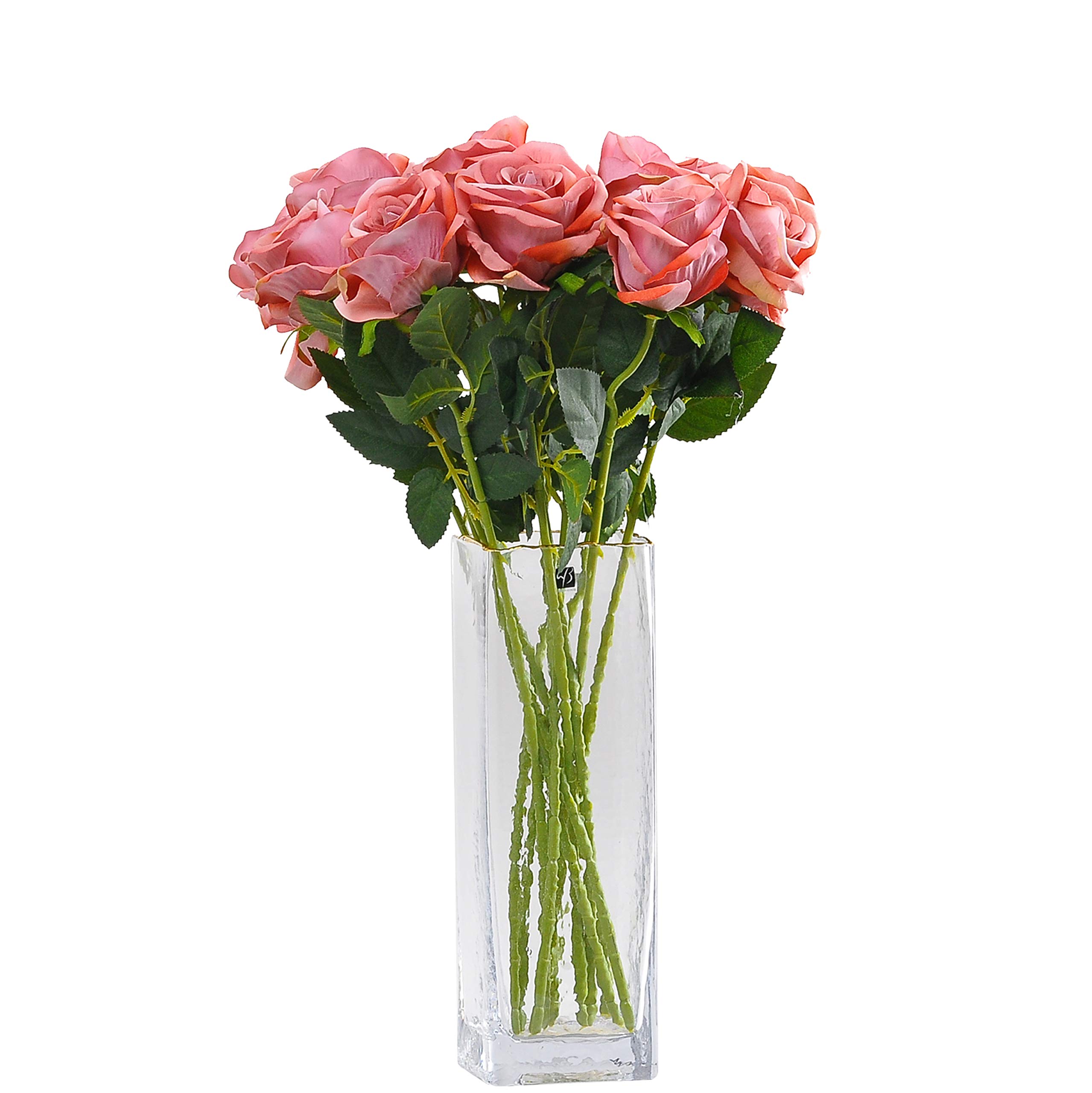 cn-Knight 12pcs Artificial Silk Rose Real Touch Blossom Velvet Flower Fake Bouquets for Wedding,Bride&Bridesmaid,Home Office Hotel Decor,Baby Shower,Party,Prom, Centerpieces,Door Wreath(Rose Smoke)