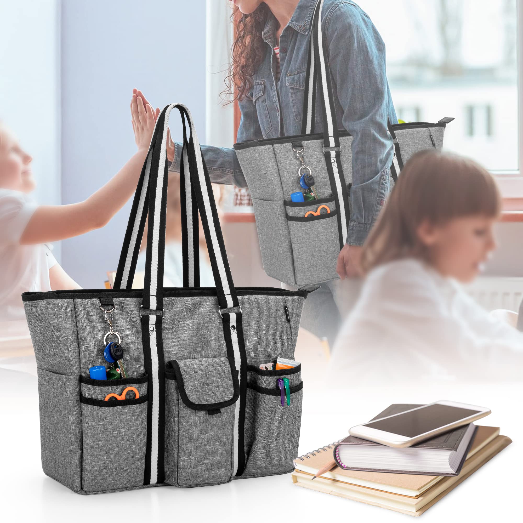 CURMIO Bolsa para Profesora Mujer con Soporte Inferior Adicional, Gris