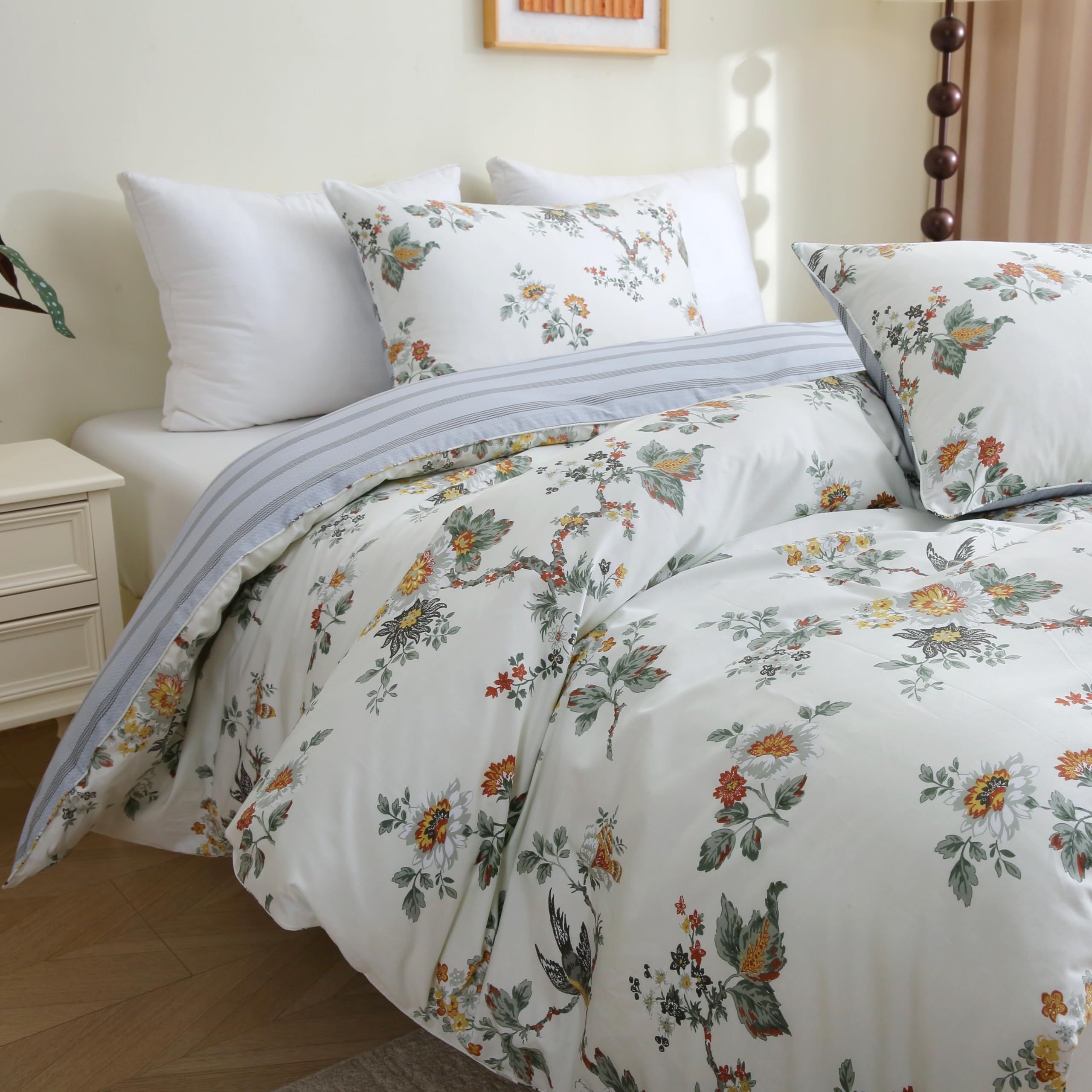 USTIDE King Cotton Floral Duvet Cover Set 3 Pieces Rustic Shabby French Bedding 1 Duvet Cover with 2 Pillowcases - Image 2
