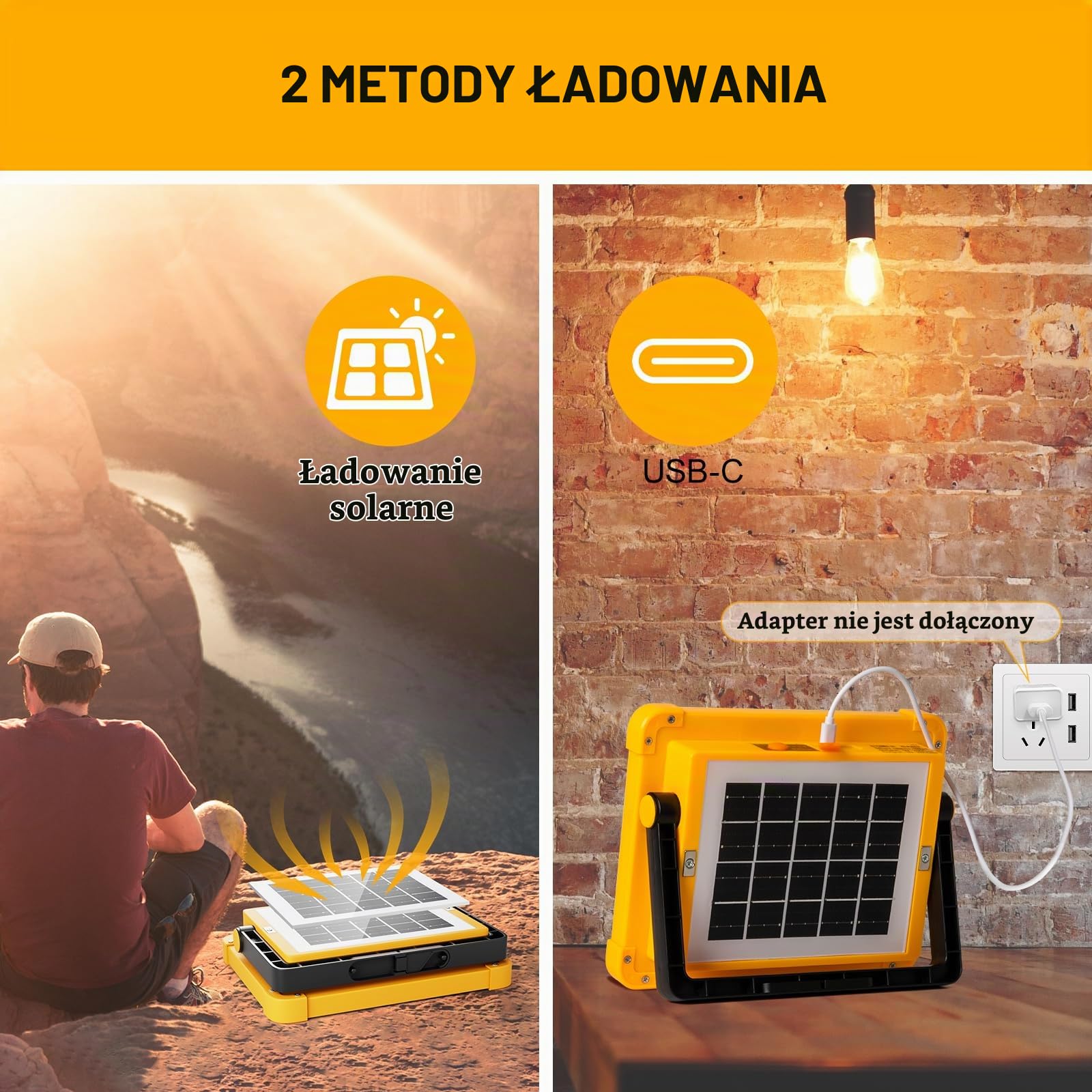 Akumulator 100W Reflektor Led - Akumulator LED Reflektor z Panelem Słonecznym - Przenośne światło robocze 12000 mAh 4 tryby światła Idealne na kemping, wędkarstwo w nagłych wypadkach, garażu