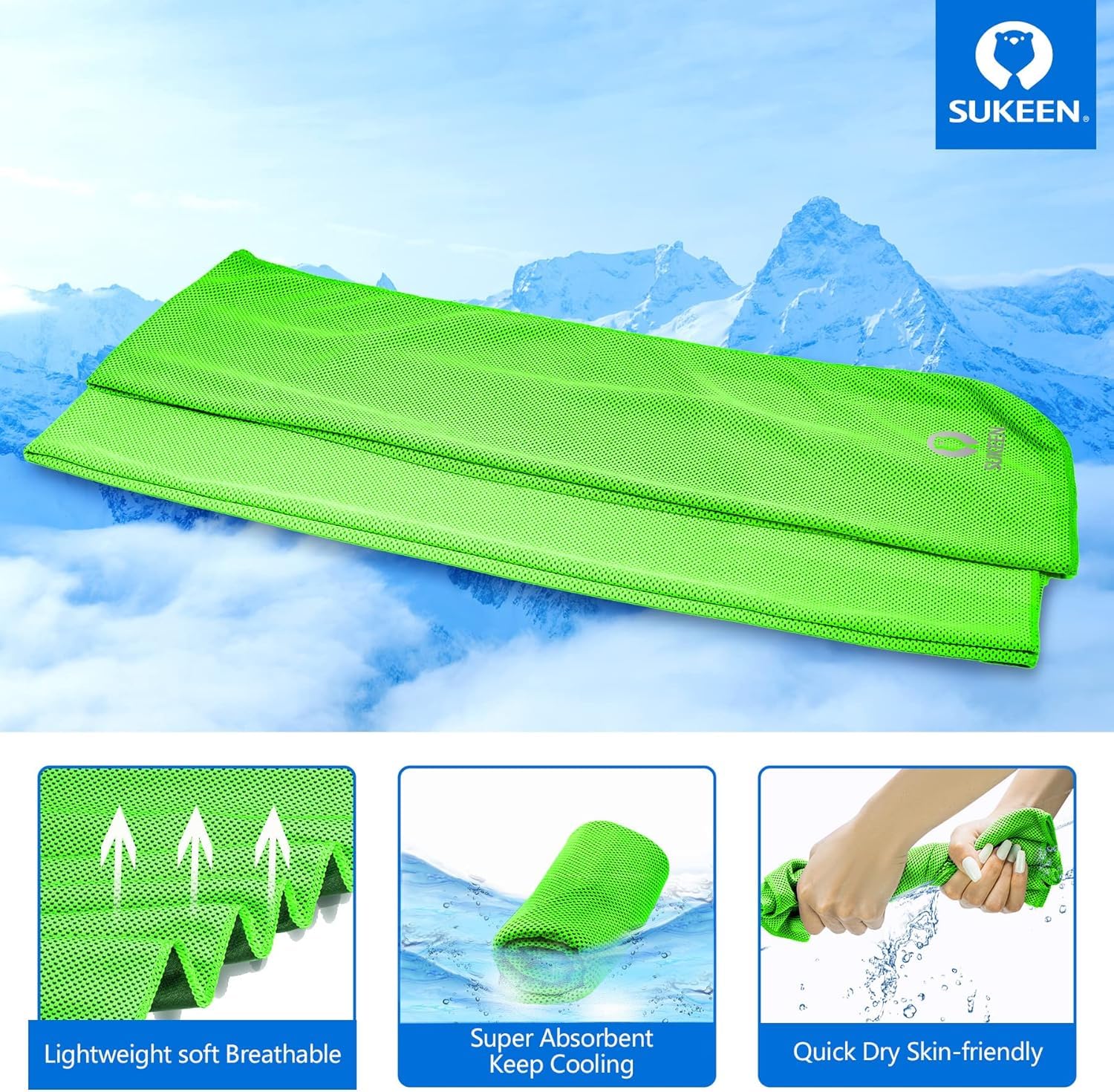 Sukeen Lot de 12 Serviettes rafraîchissantes (101,6 x 30,5 cm), Serviettes à Glace, Douces et Respirantes, en Microfibre pour Yoga, Sport, Course, Gym, entraînement, Camping, Fitness, entraînement