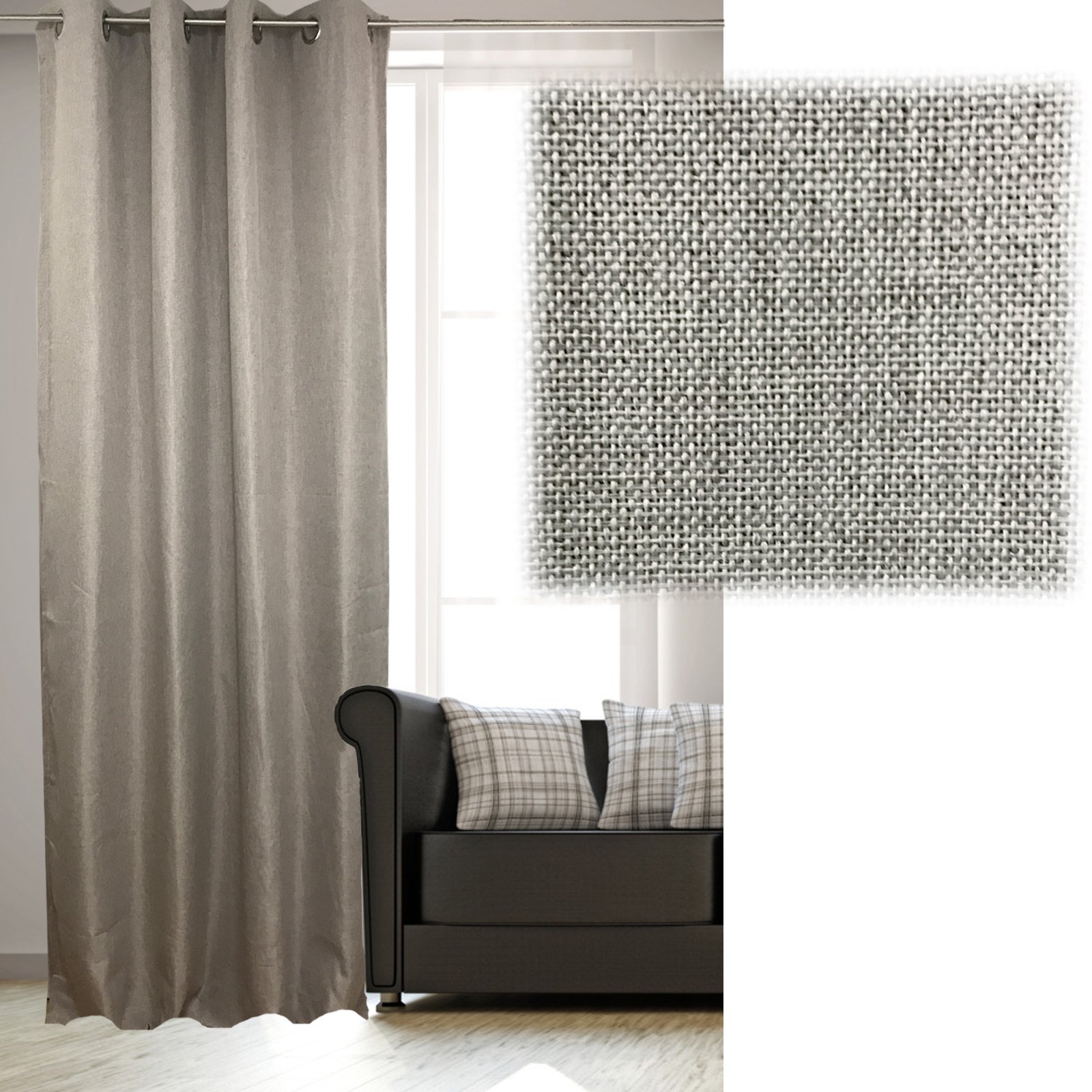 JEMIDI Cortina opaca efecto lino - Cortina individual de 140 x 245 cm con ojales de metal - Para salón dormitorio cocina comedor - Color gris claro