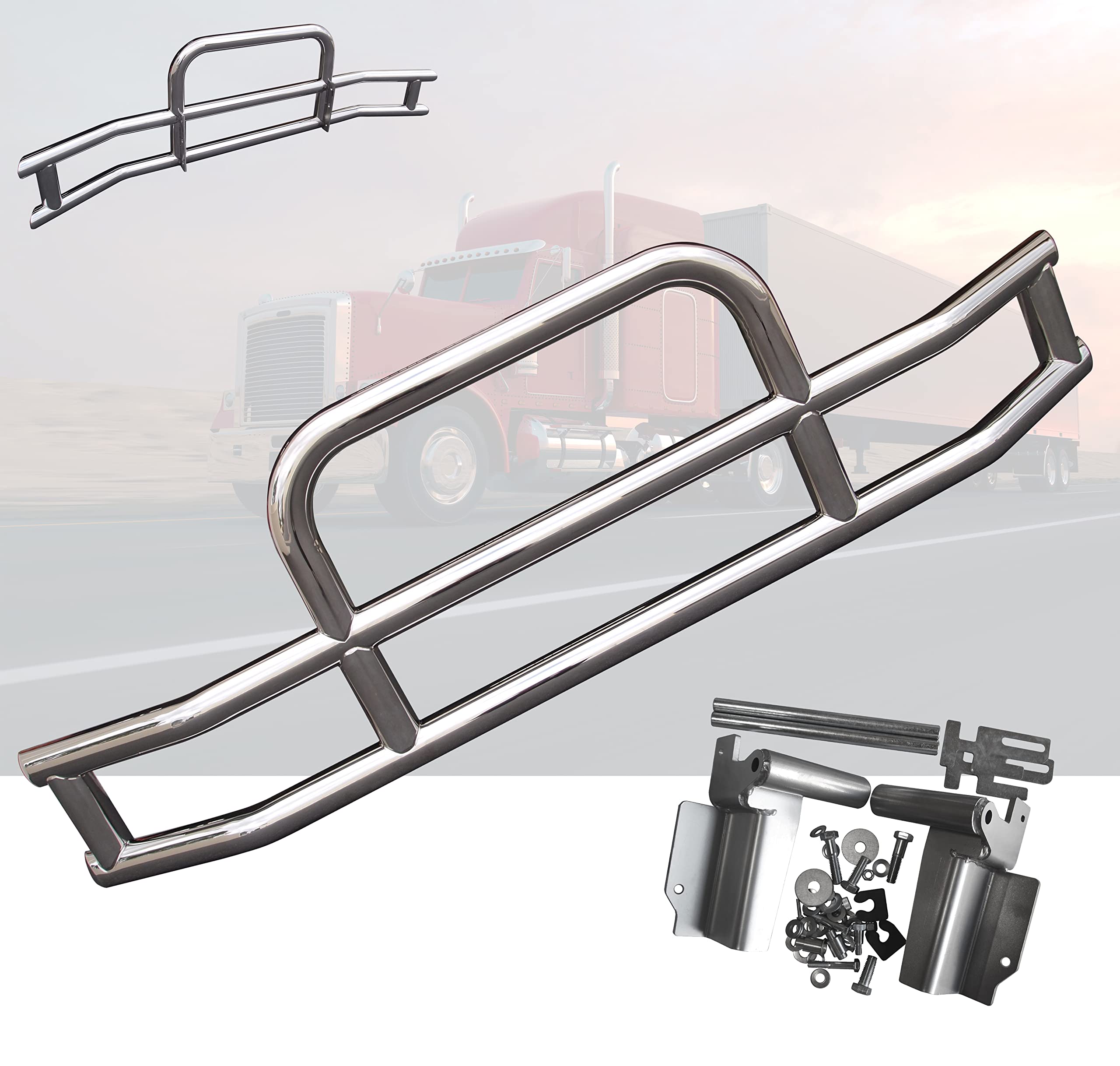QSC Truck Parts Polished 304 Stainless Steel Deer Bumper Guard w/Bracket for Cascadia 08-17