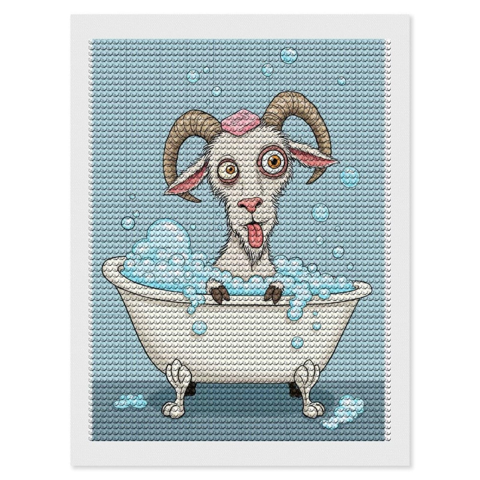 Junmoney Goat in Bathtub with Soap Diamond Painting Canvas Set 12"x16", Full Kit Included, Calming Craft to Unwind, Farmhouse Decor, Christmas Gift