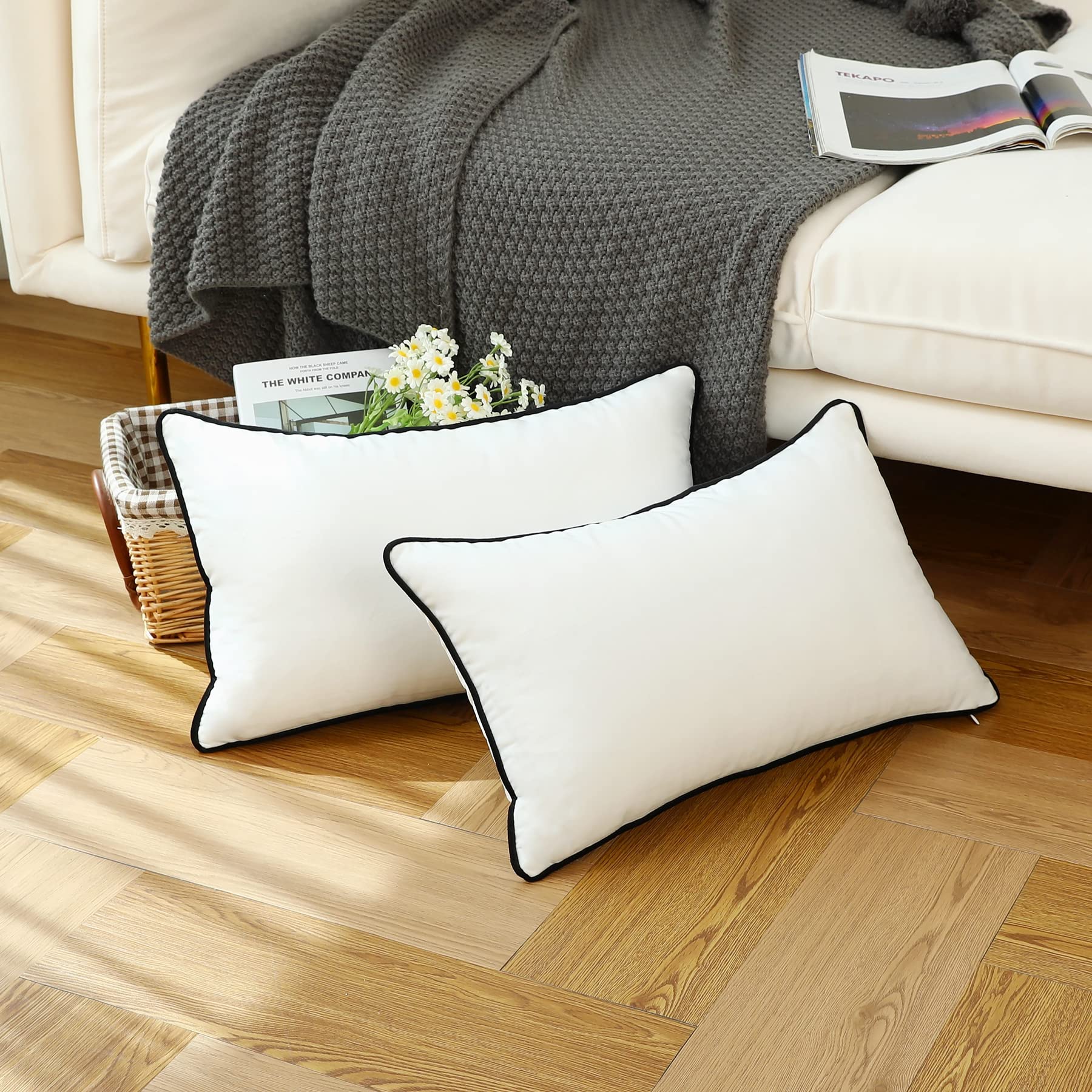 LIGICKY Set di 2 federe decorative di lusso in velluto morbido, federe decorative semplici rettangolari per cuscini lombari, federe decorative per cuscini del divano per soggiorno, divano, camera da
