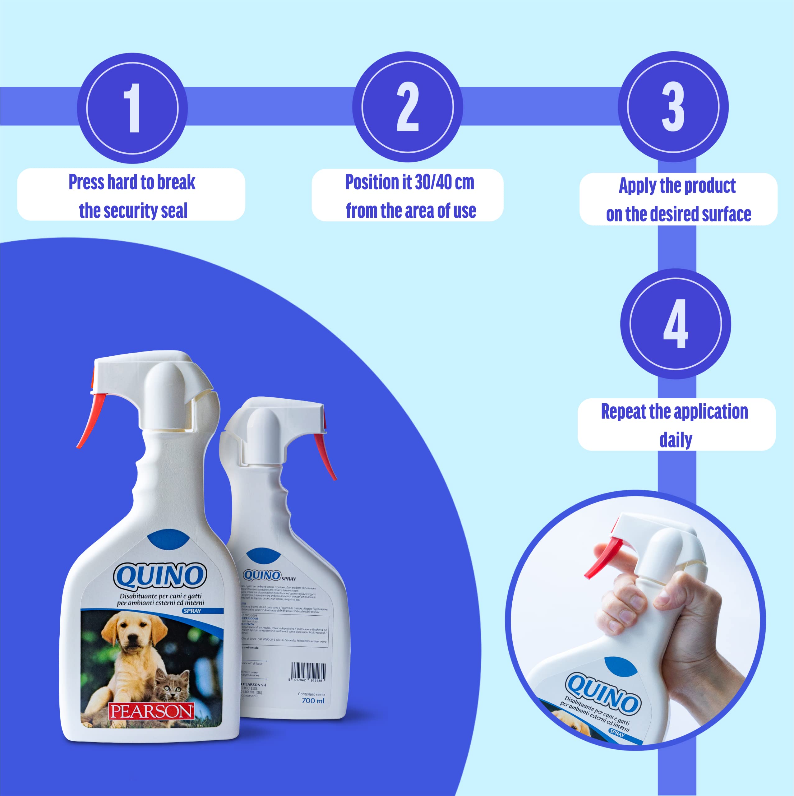 PEARSON Repulsif Chat Exterieur et Intérieur 700ML, Repulsif Chat et Chien, Stop Pipi Chat et Chien, Anti Urine et Anti Marquage Urinaire Chat, Spray Dissuasif Made in Italy