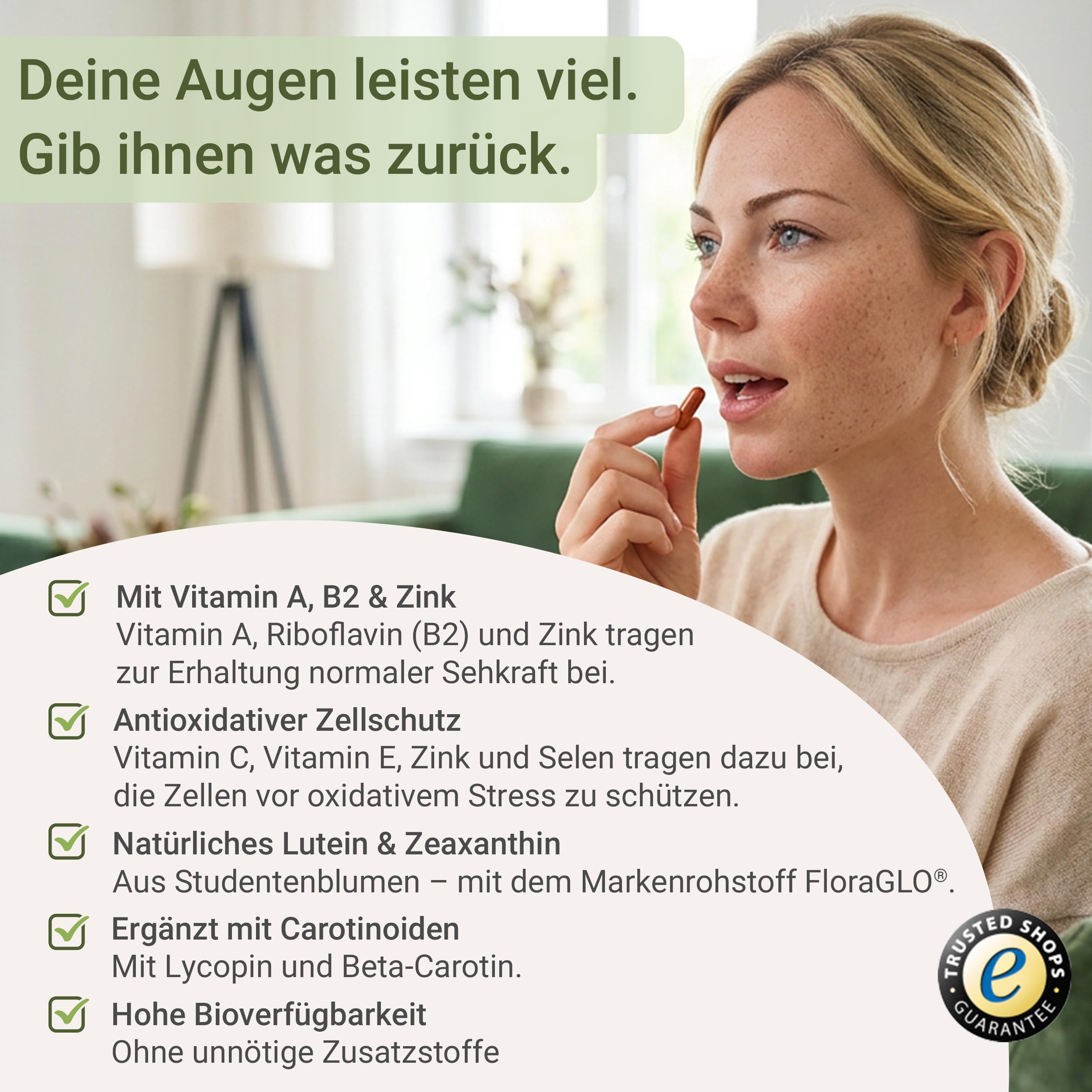 for you augen vital Doppelpack - abgestimmter Augengesundheit-Komplex mit natürlichem Lutein & Zeaxanthin von FloraGLO® - anerkannter Markenrohstoff + Lycopin, beta-Carotin, Vitamine & Mineralstoffe