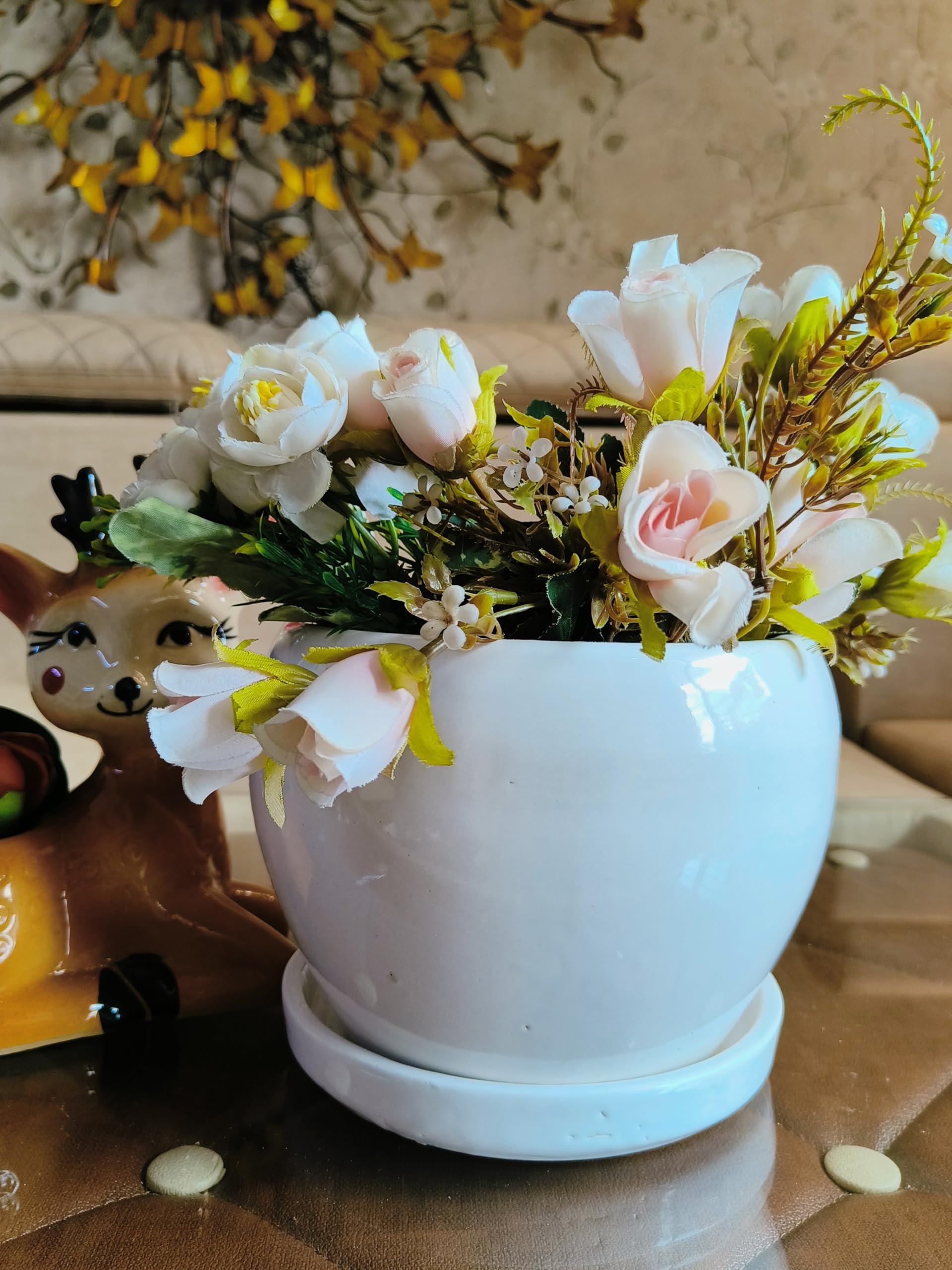Niyara White Stylish Ceramic Pots with Tray for Indoor Plants,Succulent,Outdoor,Balcony,Home,Garden,Office Size - Medium 7 inches with Tray (Color: White) (B0CN1B8X54) Amazon Price History, Amazon Price Tracker
