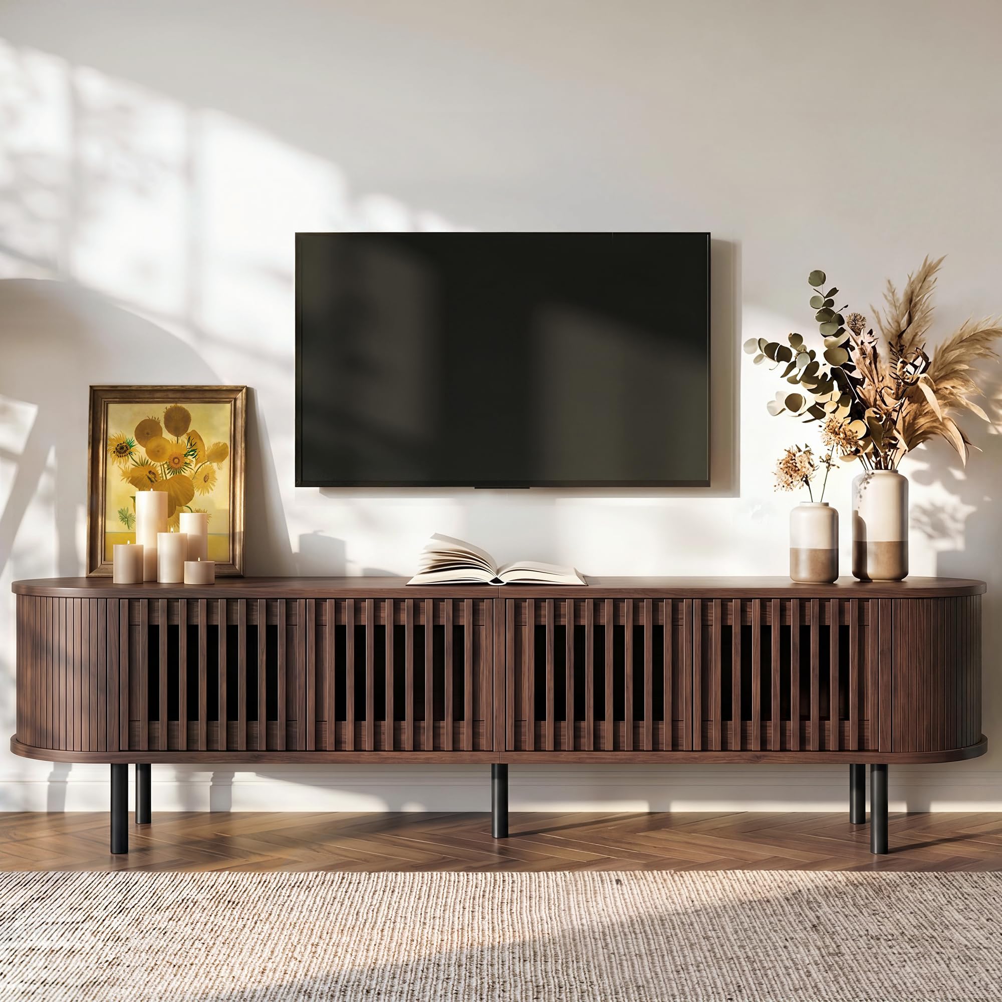 Mueble bajo para TV con 4 puertas, 178 cm, nogal