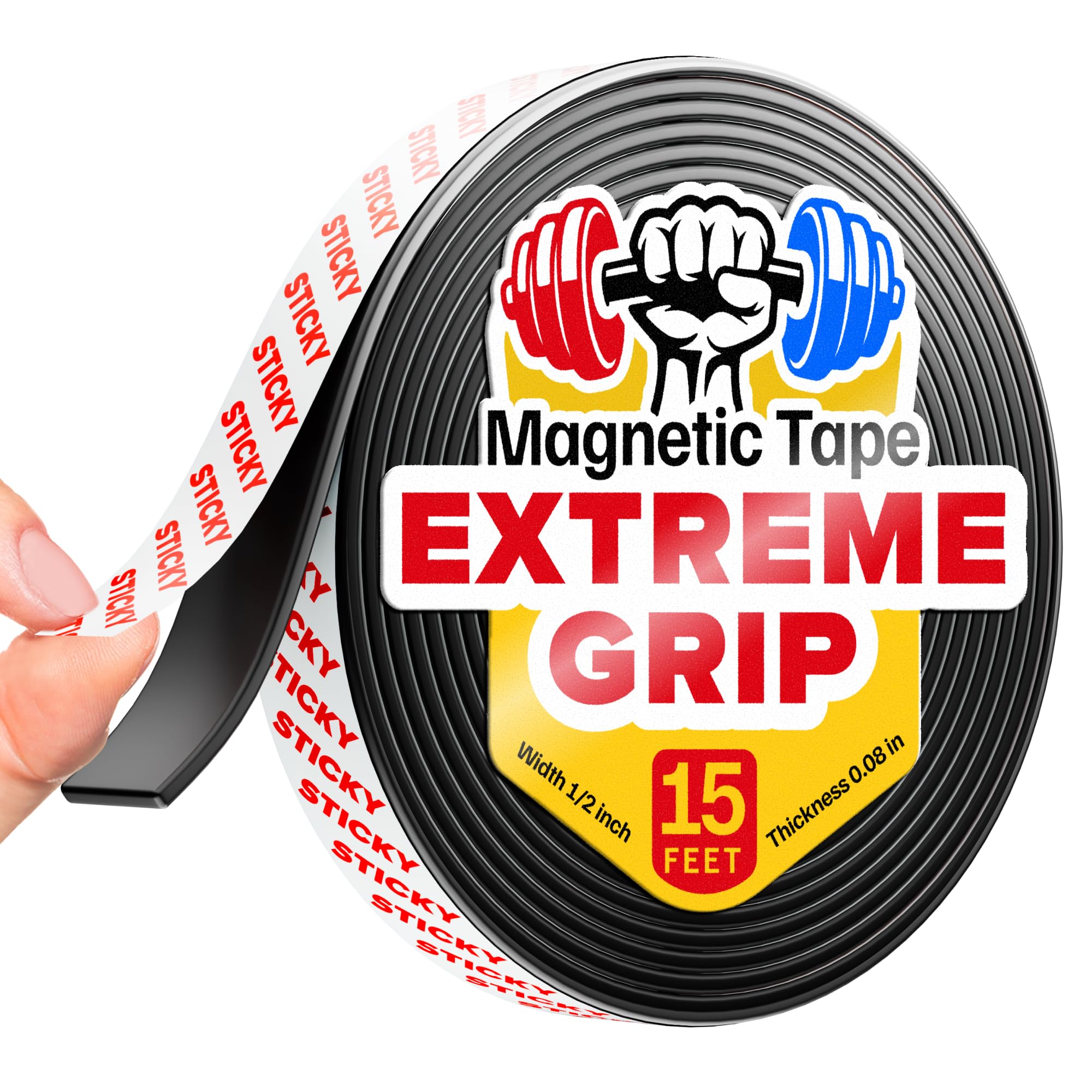 Flexible Magnetic Tape - 1/2inch x 15 feet x Magnet Thickness 2mm, Adhesive Strip with Strong Self Adhesive - Ideal Magnetic Roll Any Projects - Sticky Magnets for Fridge