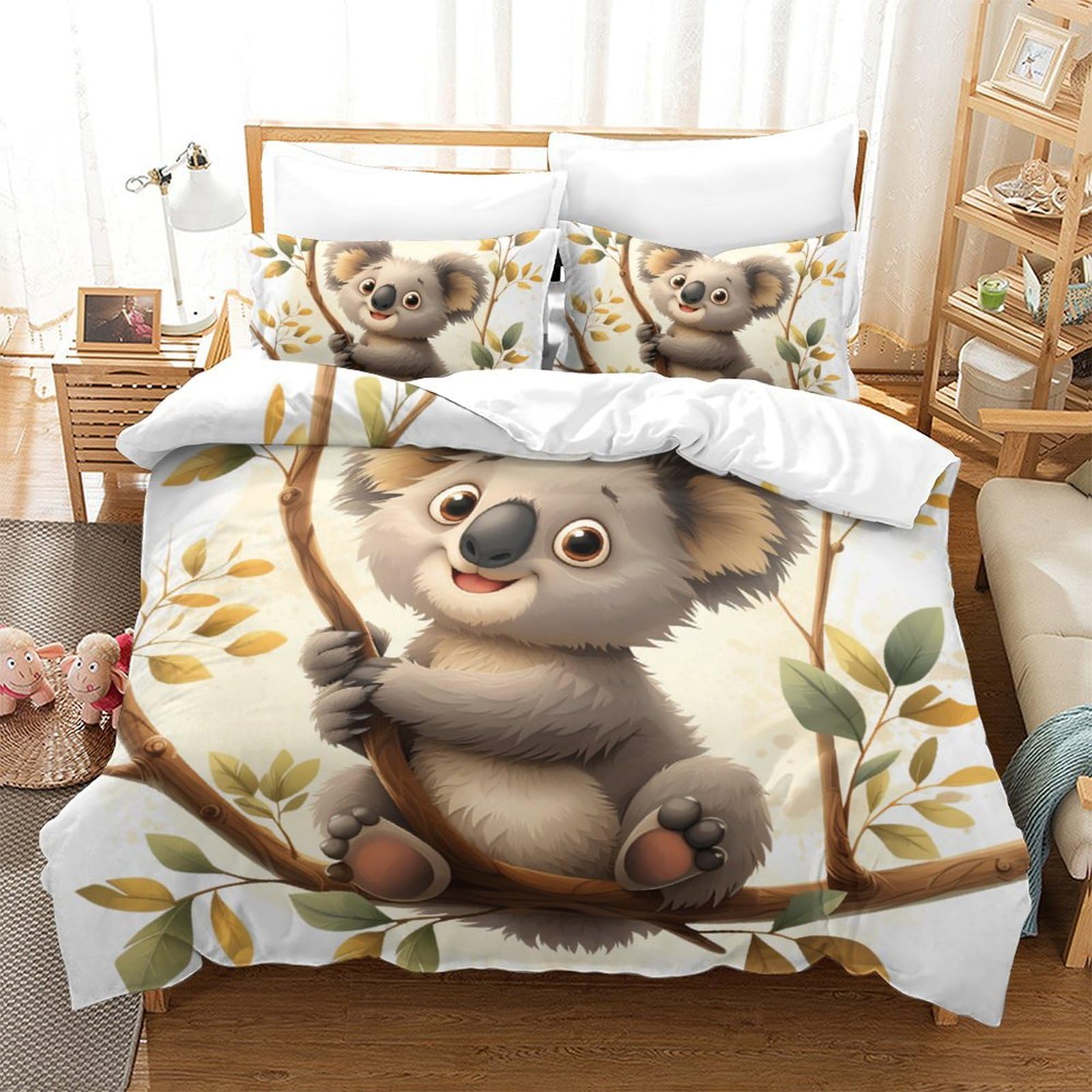 Linge de lit enfant 3 pièces avec housse de couette koala 220 x 240 cm et taies d'oreiller