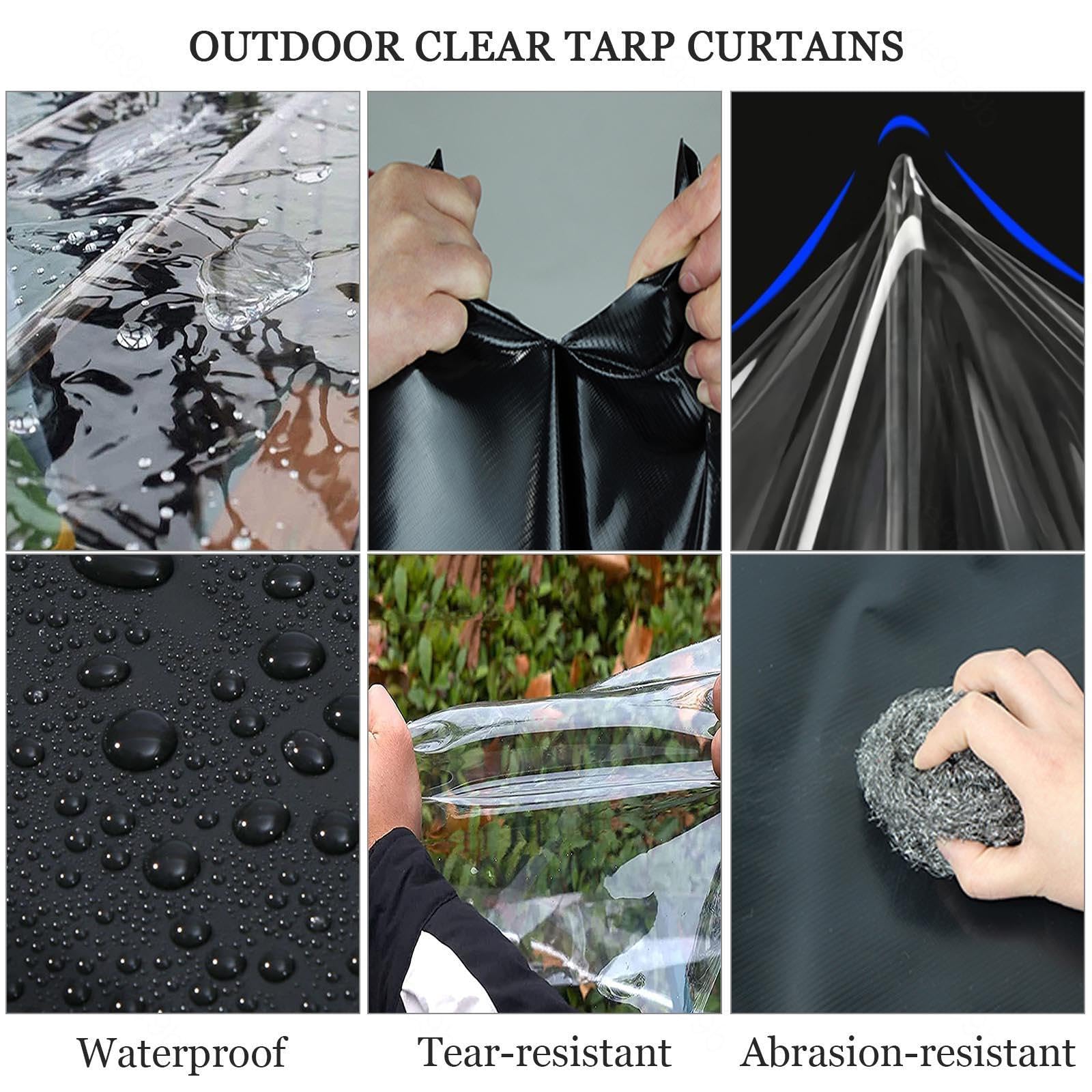 Bâche en PVC transparent avec œillets – 600 g/m² – Bâche imperméable pour pergola et tonnelle de jardin – Panneaux latéraux en plastique transparent de 0,5 mm – Revêtement extérieur