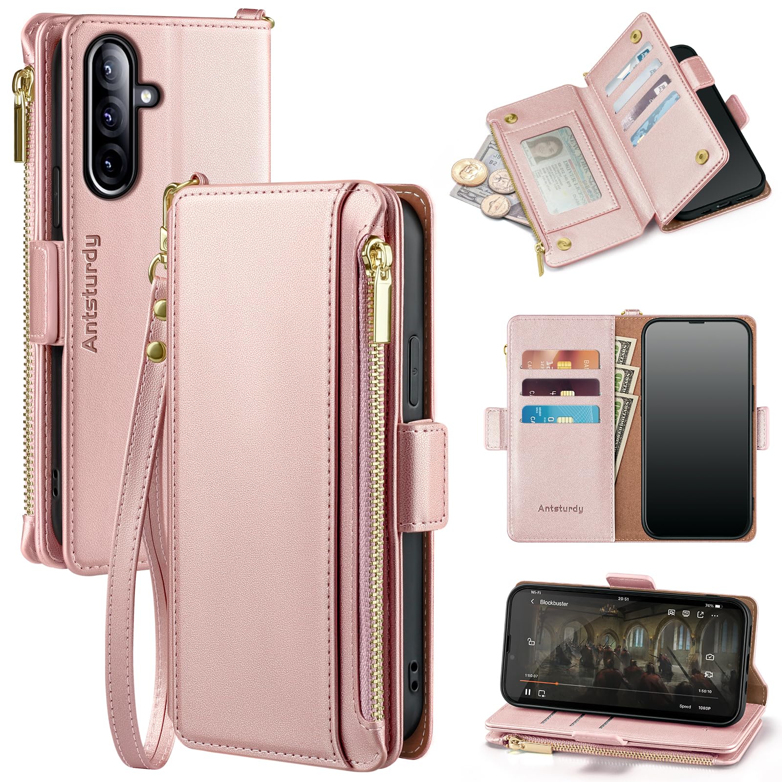 Antsturdy Compatible with Samsung Galaxy A36 5G/A56 5G Case Wallet with Card Holder Women Men Phone Case RFID Blocking PU Leather Flip Shockproof
