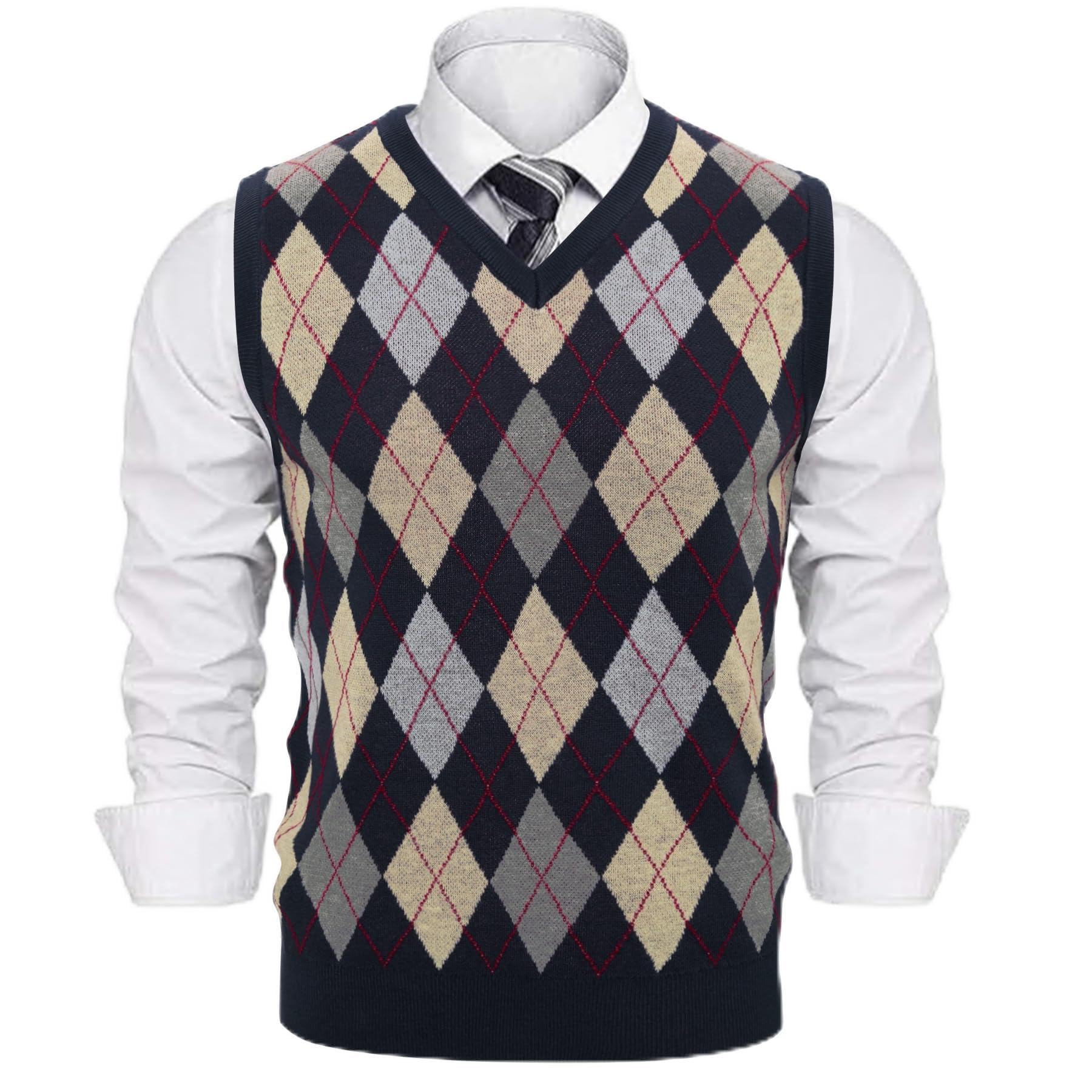 Sykooria Gilet Maglione da Uomo con Scollo V Maglioncino Smanicato Senza Maniche Pullover Gilet Cotone in Maglia Invernale Maglioni e Cardigan da Uomo Casual