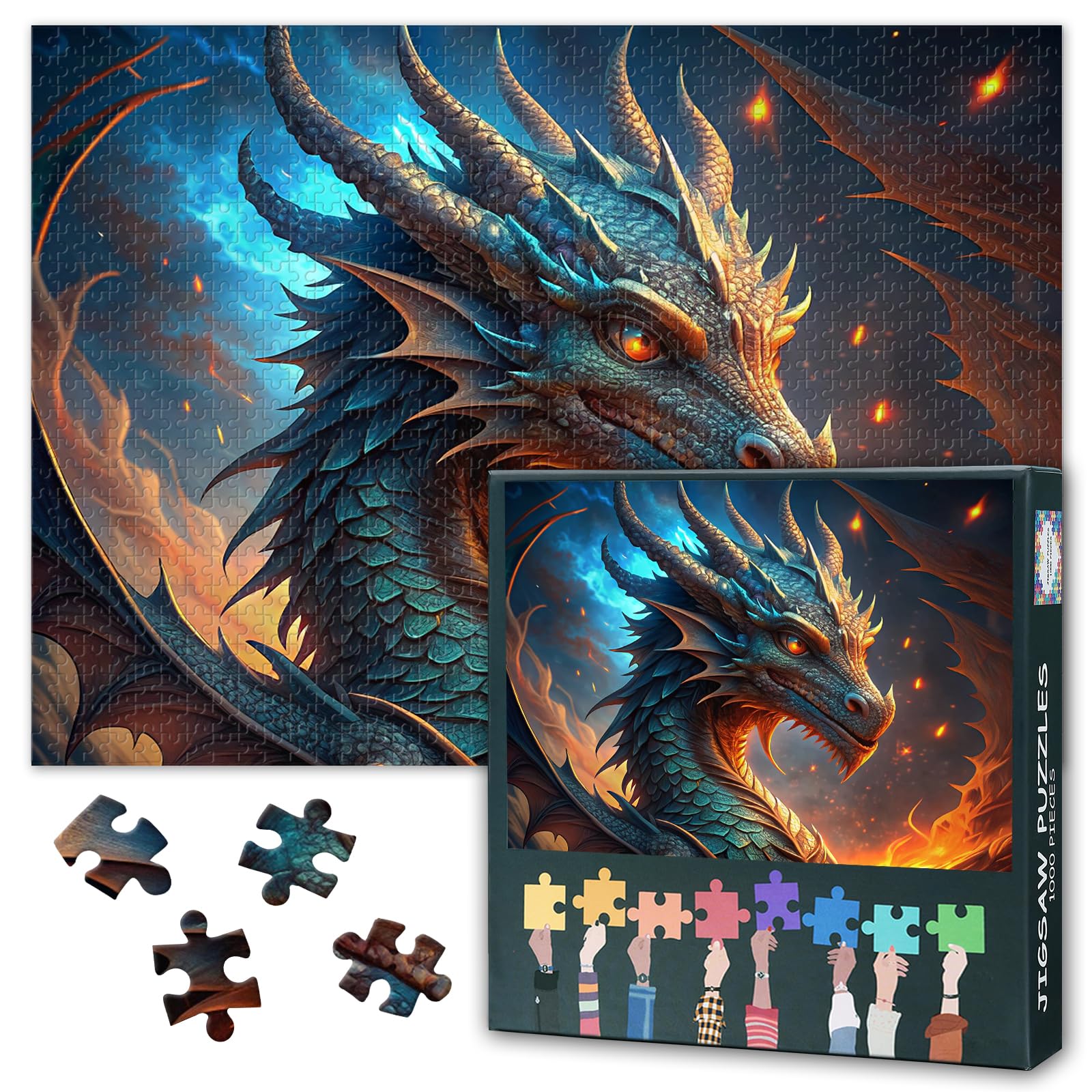 1000 Pieces Dragon Jigsaw Puzzles Magnificent Dragon Challenge and Fun Puzzle for Adults Family Decompression Jigsaw Puzzle Wall Art Decor 27.5"X19.7"