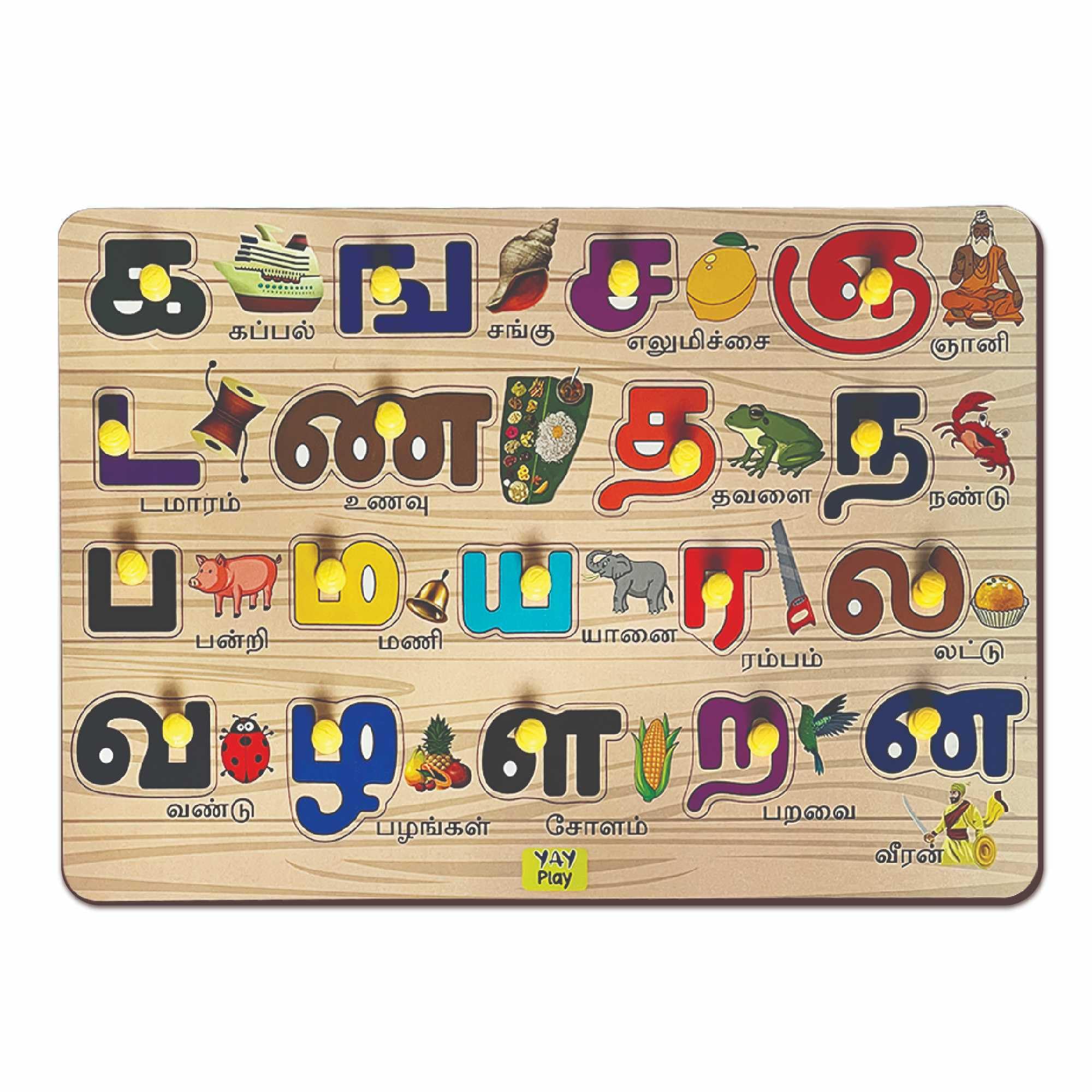 Yay Play Wooden Tamil Alphabets Knob Puzzle for Kids 2+ Years | Educational and Learning Knobs and pegs Board Toys (B0DC6RPKLY) Amazon Price History, Amazon Price Tracker