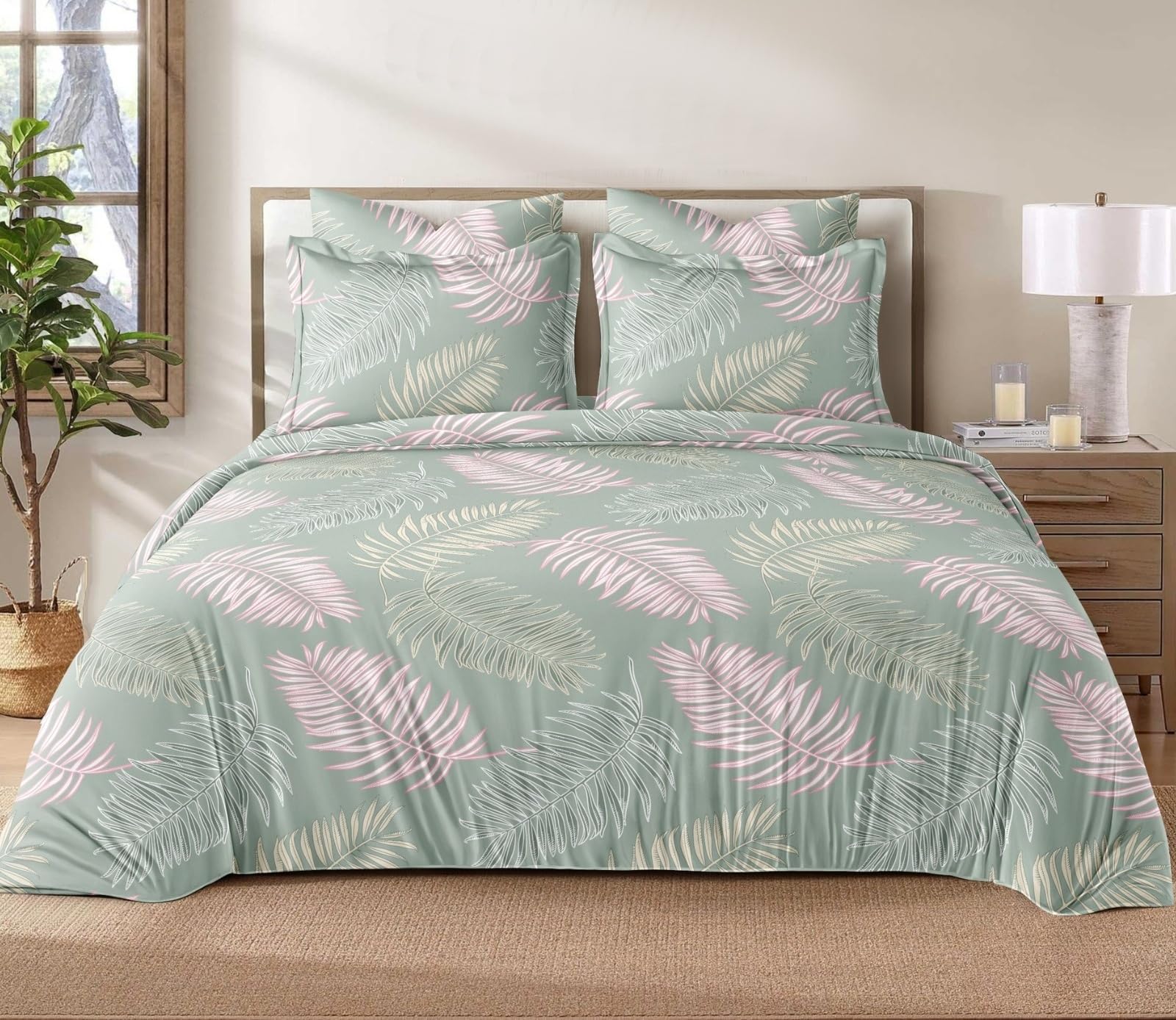 Avinya Cotton Feel Glace Cotton Elastic Fitted Printed Single Size Bed Bedsheet 4x6 feet with 1 Pillow Cover(72"X 48"X6") Green pankh-picture-38