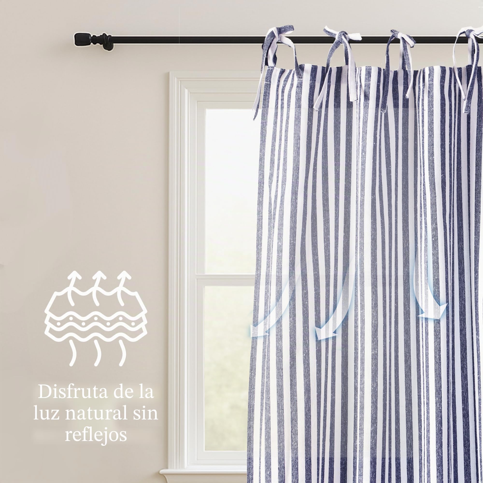 THE ART BOX Cortinas de Gasa a Rayas, Cortinas Colgantes de Lino Bohemio con Lazos en la Parte Superior, Filtrado de Luz, Tratamiento para Puertas y Ventanas, 2 Paneles de Cortinas para Sala de Estar