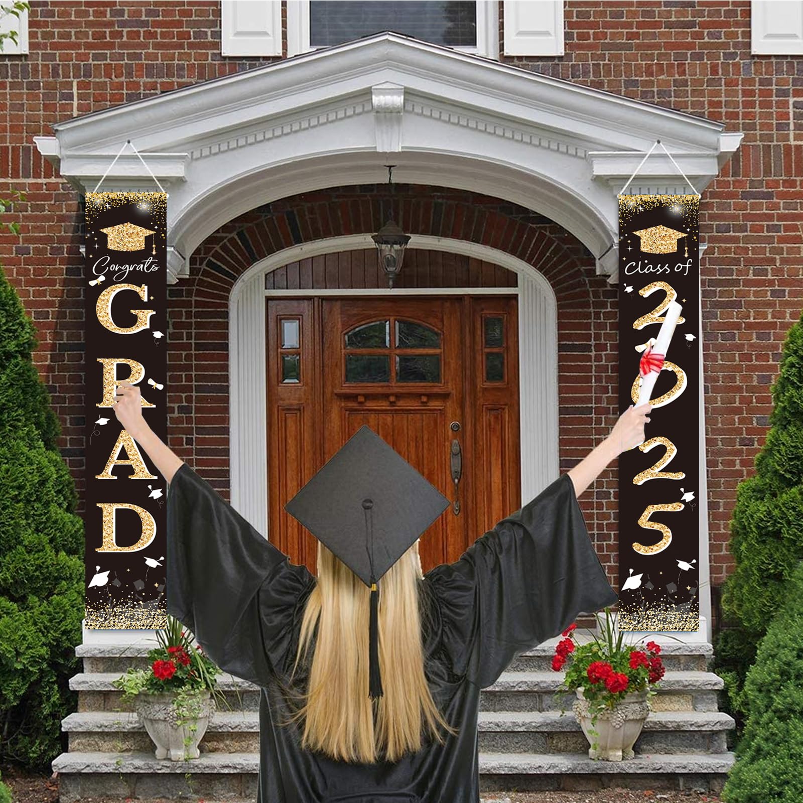Decoraciones De Graduación Doradas Y Negras 2025 – Cartel De Graduación De Clase De 2025 Para Poorch Frontal, Pancarta De Felicitaciones Graduadas