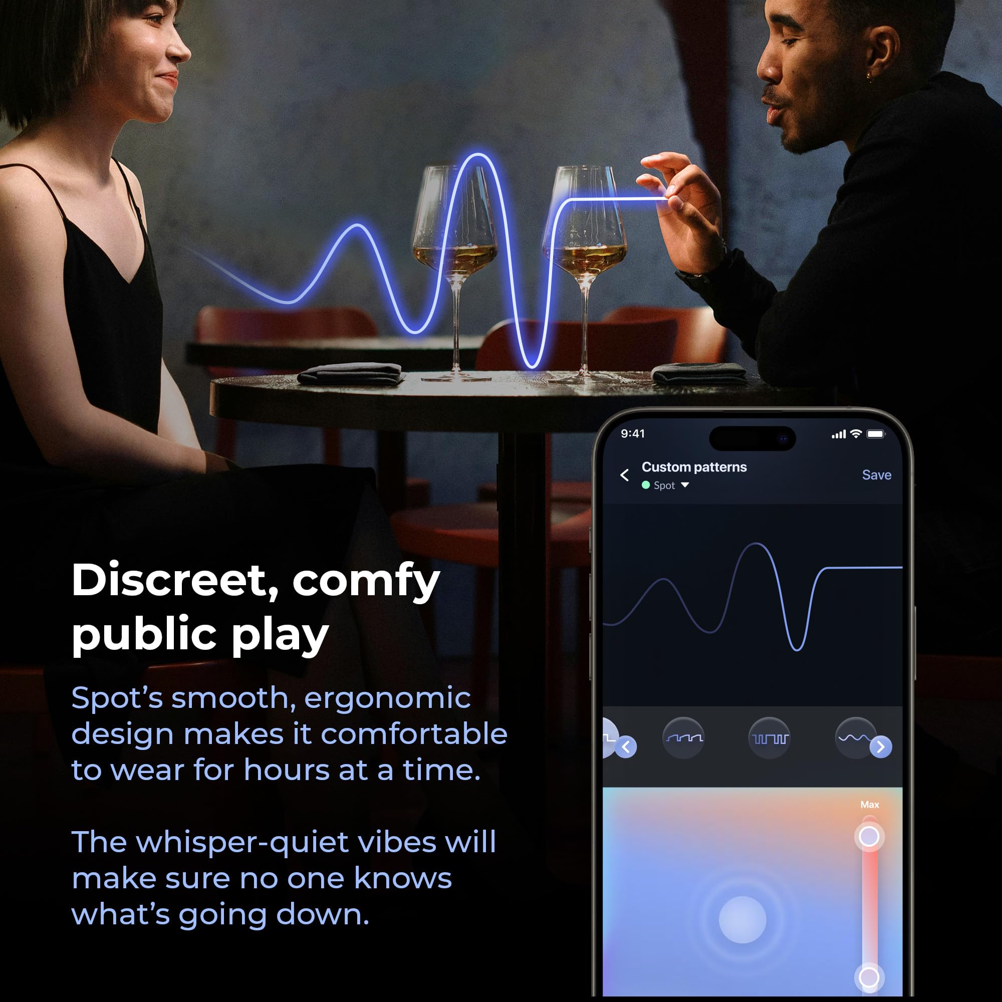 KIIROO Spot Vibrador Portátil con Conectividad Bluetooth y Luces LED Interactivas – Vibrador Recargable Compatible con App FeelConnect – Diseño Flexible y Compacto