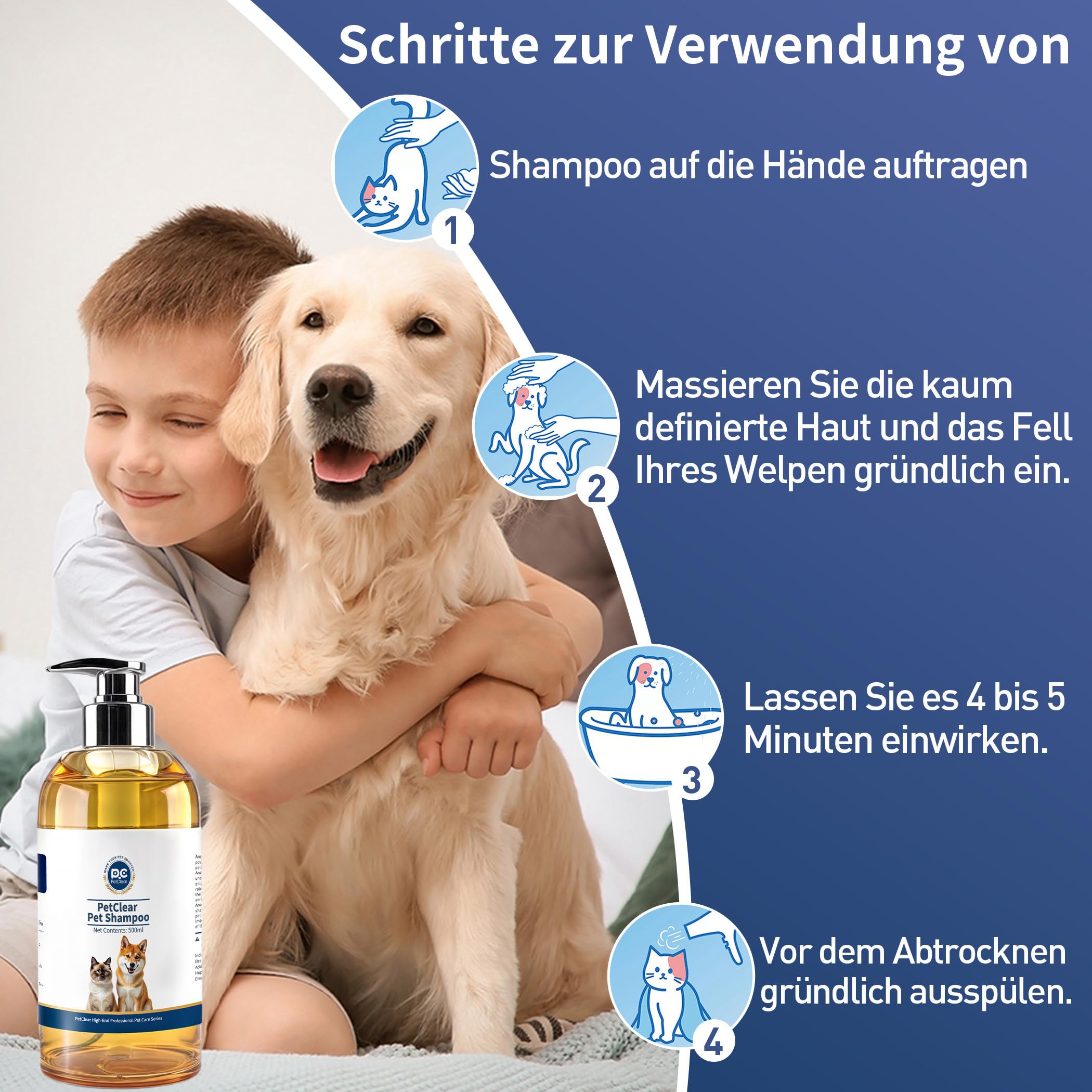 Shampoo per cani, shampoo per gatti, detergente naturale delicato per animali domestici, arricchito con vitamina E per gatti, cani e animali domestici. 500 ml (500 ml x 1)