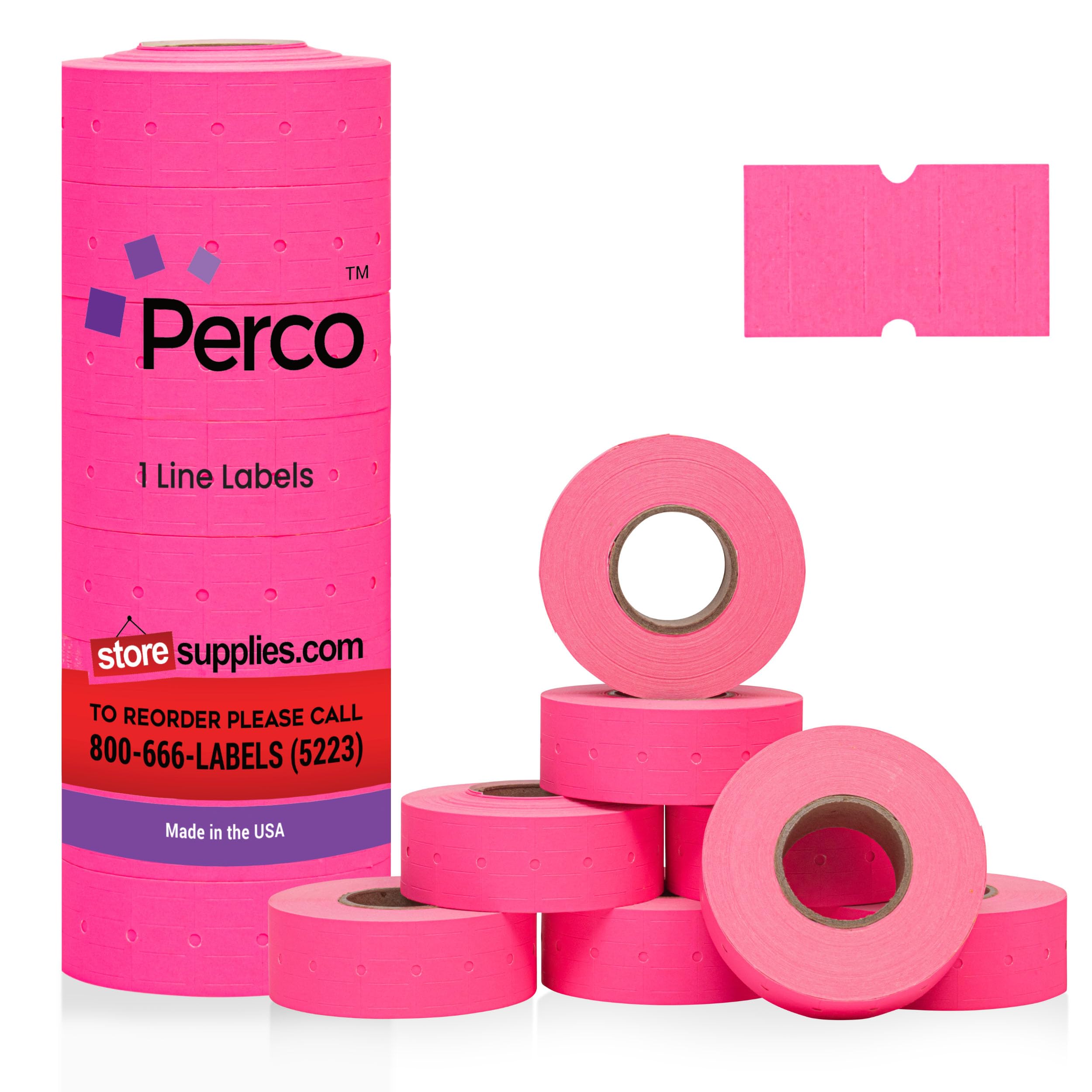 1 Line Labels - 1 Sleeve, 8,000 Blank Pricing Labels for Perco 1 Line Price and Date Guns - Bonus Ink Roll 1 Sleeve