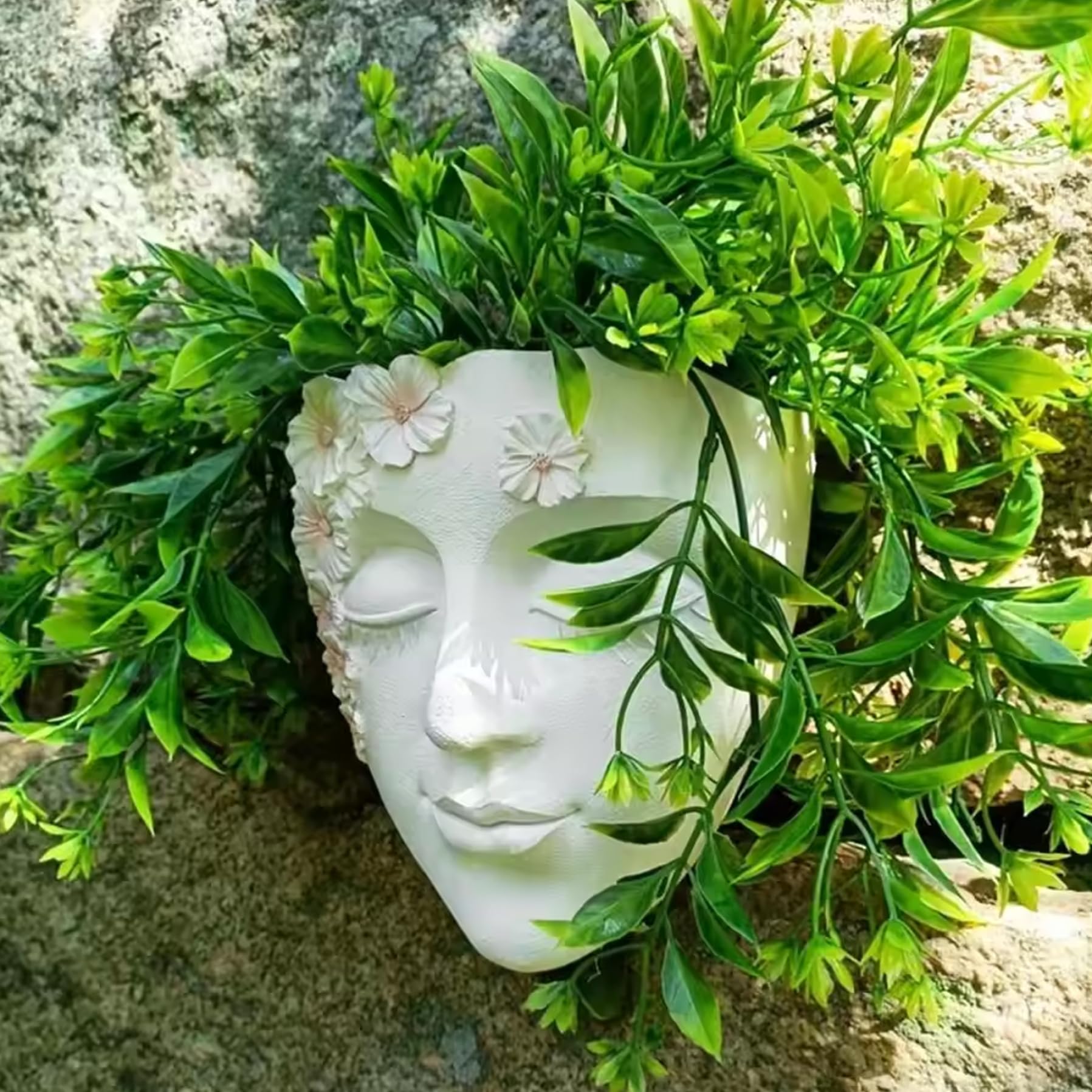 Wilafury Women's White Face Vase, Unique Form Vase Modern Sculpture Human Face Shaped Wall Resin Head Flowerpot Figurine For Plant Lovers