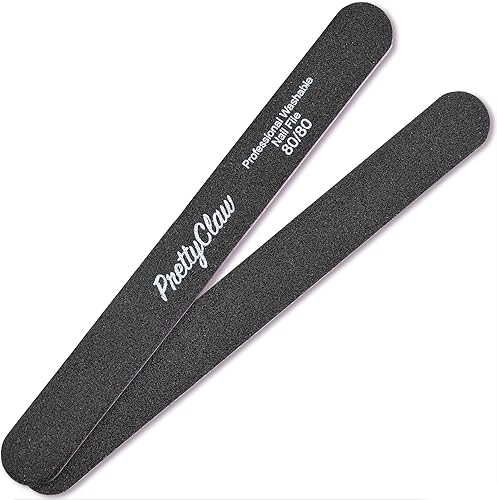 Miniatura 3 de PrettyClaw  10 limas de uñas profesionales de grano 8080, lima de uñas acrílicas rectas negras, centro de plástico, tablero de esmeril de doble cara