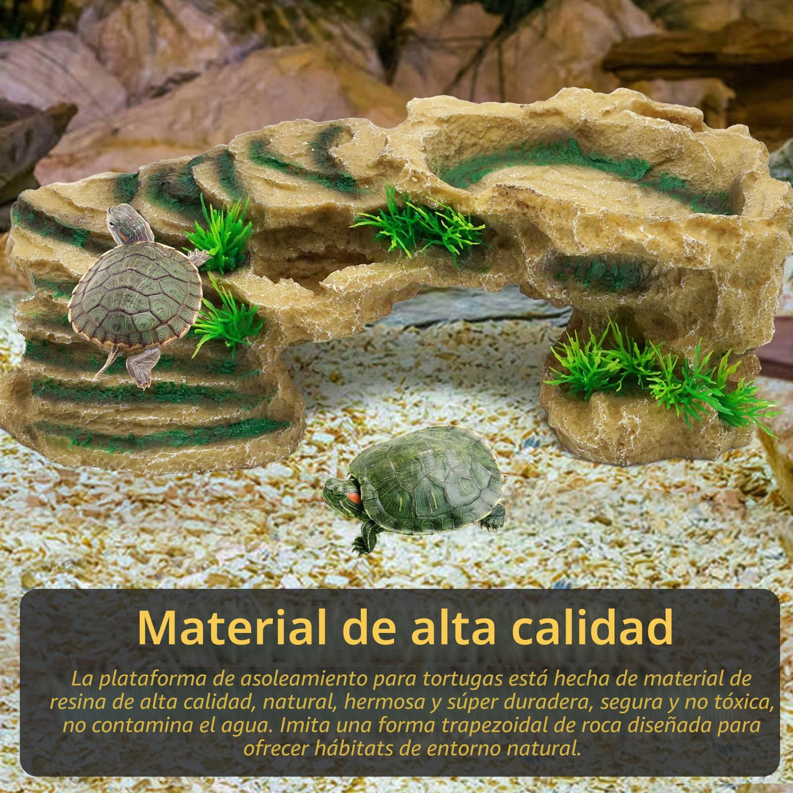 Plataforma de rampas para reptiles, plataforma de resina con rampa de escalada, adorno de hábitat para cueva, dragón barbudo, ranas lagarto