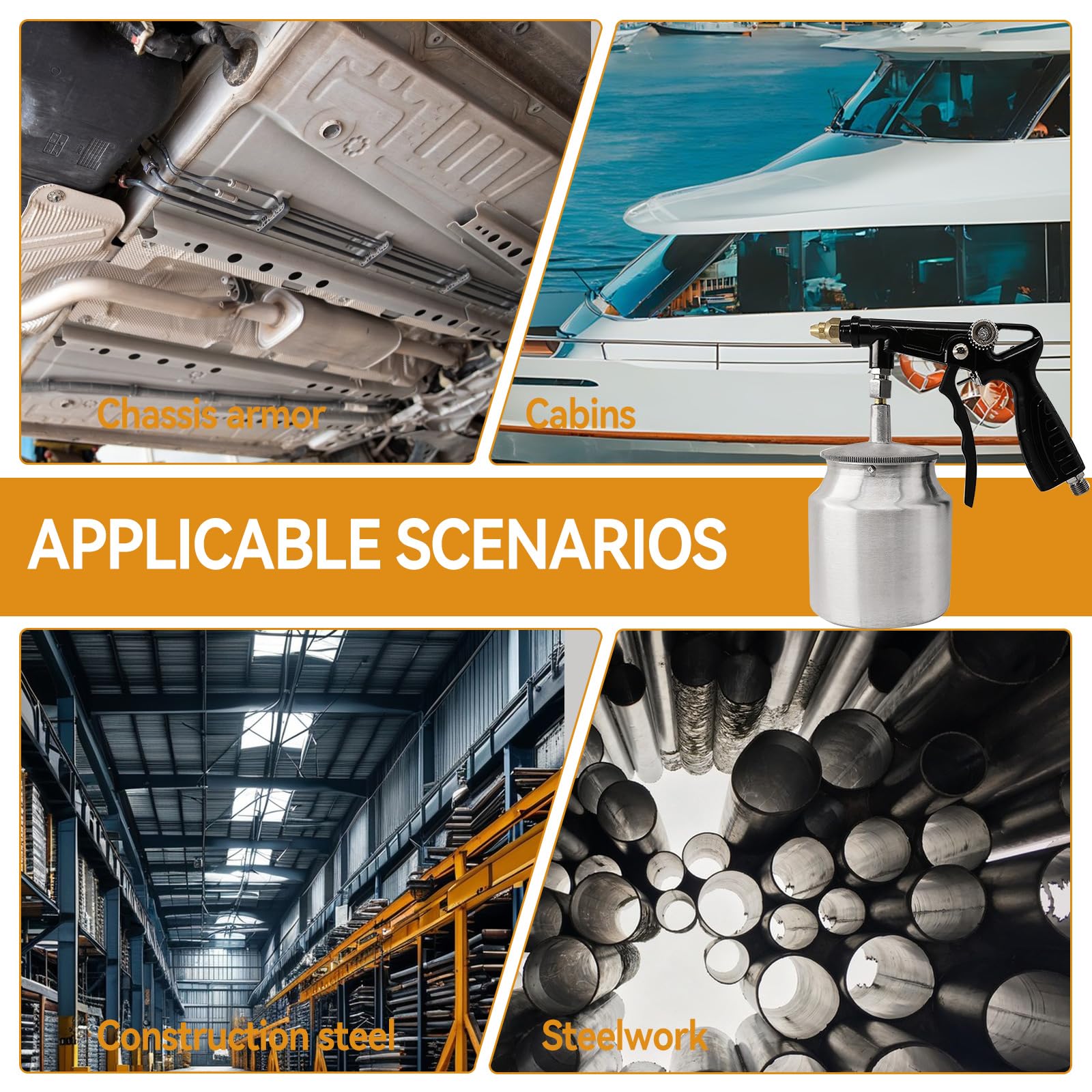 VLBPCR Car Undercoating Spray Gun, Air Rust Proofing and Undercoating Gun with Gauge & Suction Feed Cup & Spray Hoses for Spray Truck Bed Liner Rubberized Undercoat