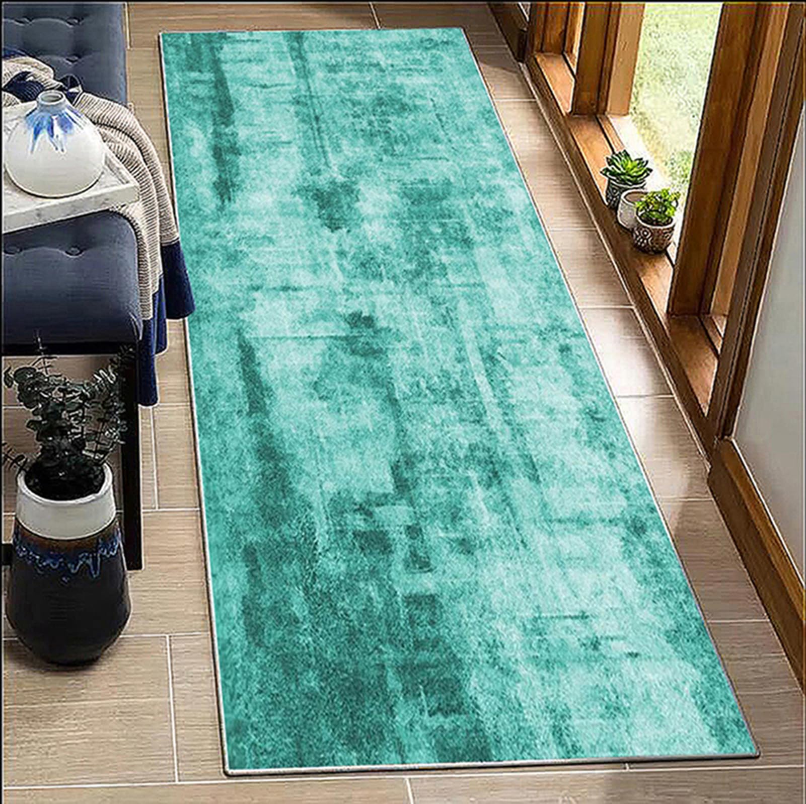 BORKOY Abstract Light green Hallway Runner Rug 80x600cm – Non-Slip Backing Washable Long Carpet Runner Mat for Kitchen Living Room Bedroom Corridor Entryway Floor Cover — image 1