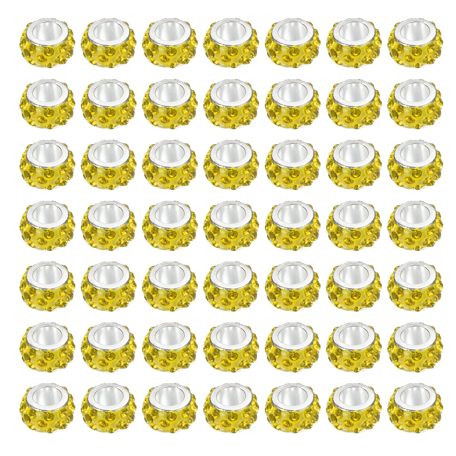 sourcing map 50Pcs European Large Hole Beads, Rhinestone Big Hole Rondelle Spacer Beads for DIY Bracelets Jewelry Making, Lemon Yellow