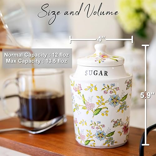 Miniatura 6 de Juego de recipientes de té y azúcar con tapas herméticas, elegantes recipientes de cocina de flores, juego de 3 recipientes de despensa, juego de