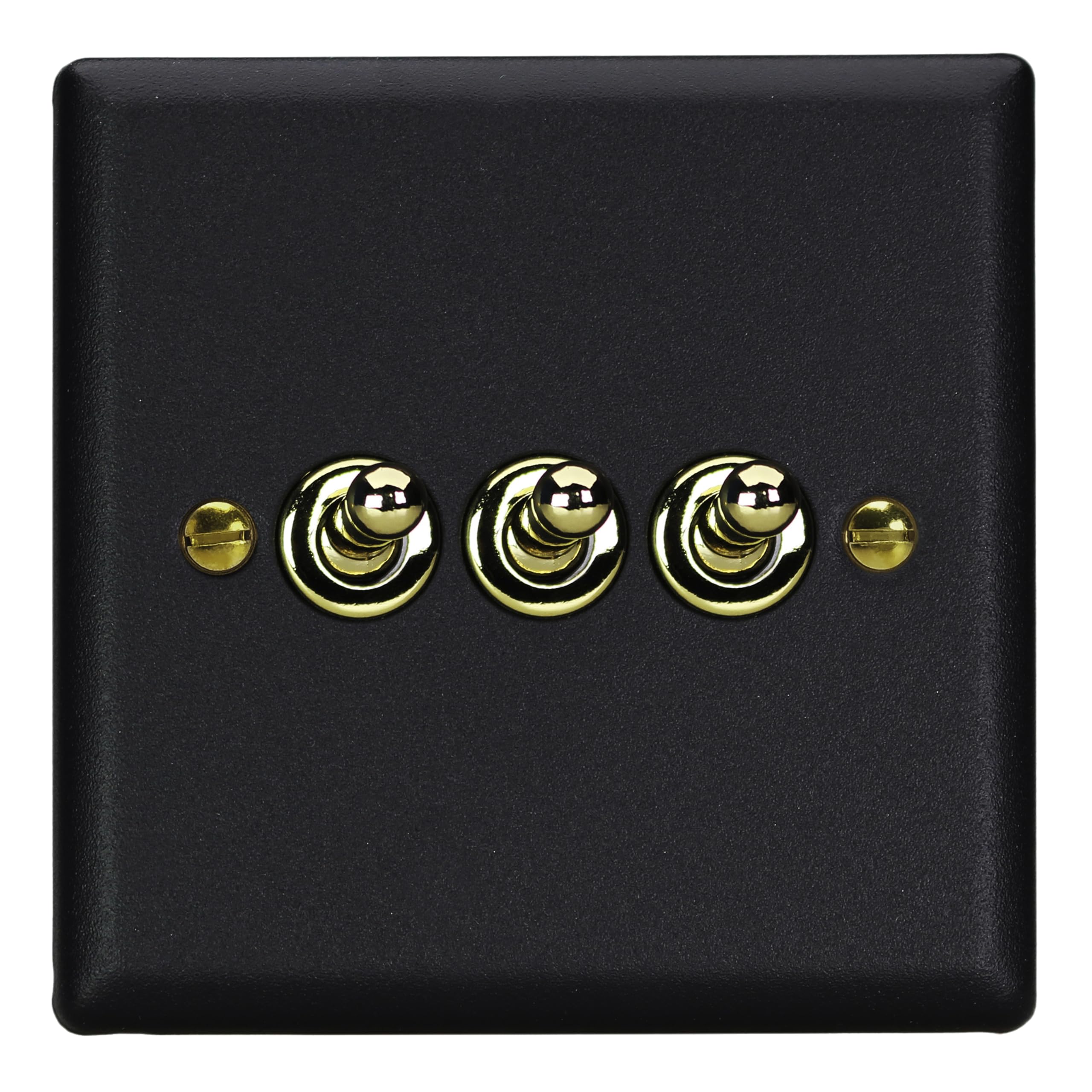 Varilight Matt Black Triple Toggle Light Switch 2-Way - Vogue With Polished Brass Toggles, Xyt3v.mb